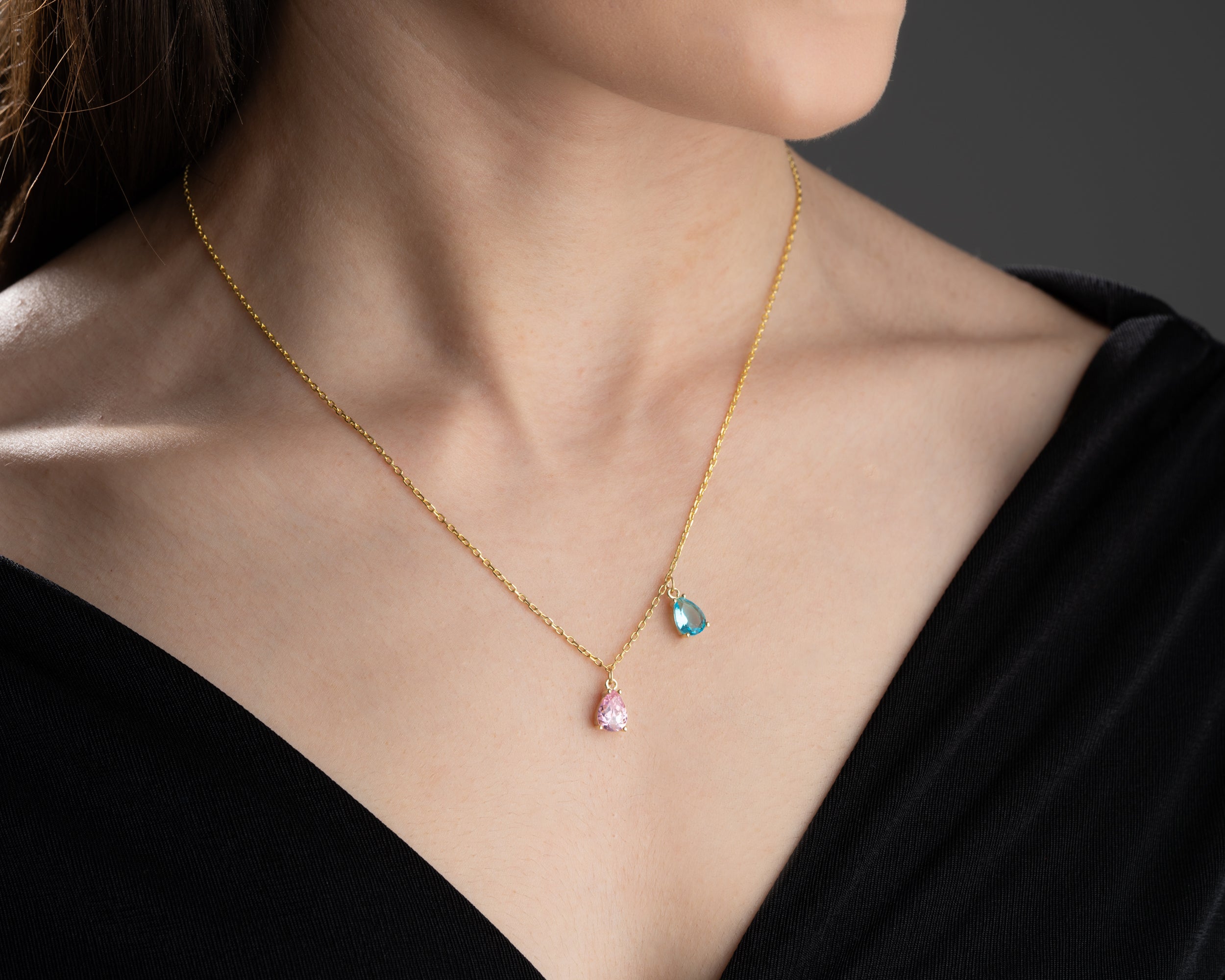 Custom Family Birthstone Dangle Necklace