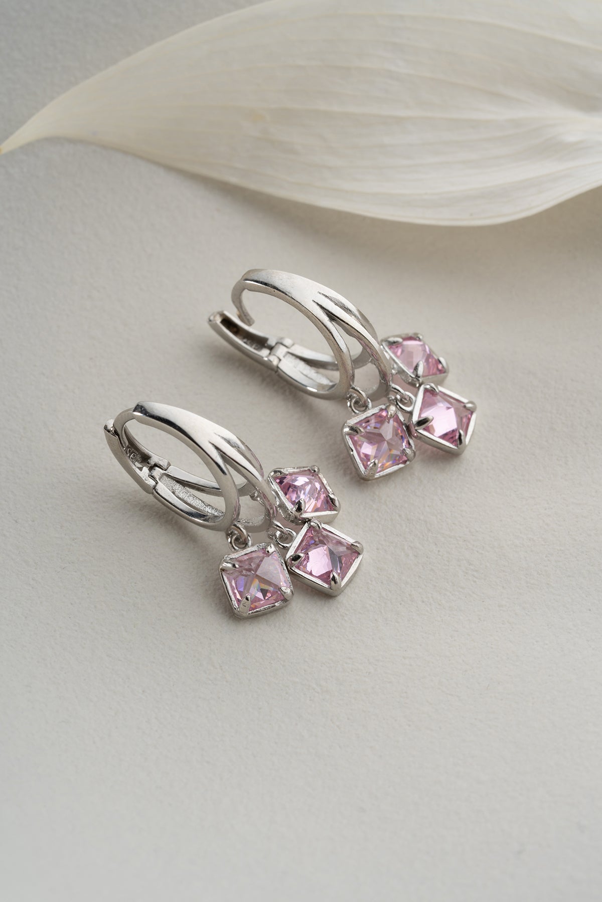 Pink Crystal Cluster Drop Earrings