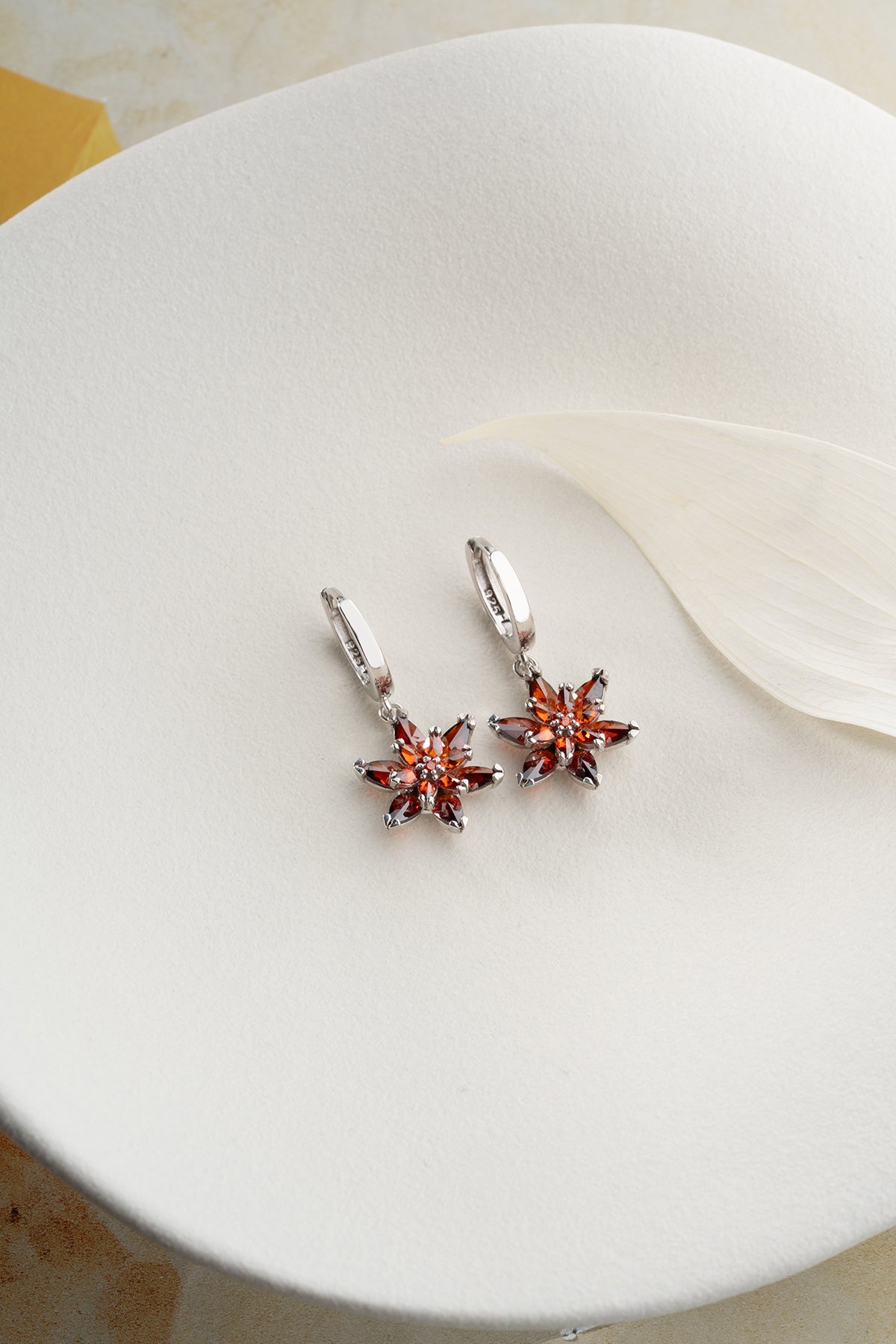 Garnet Star Flower Drop Earrings