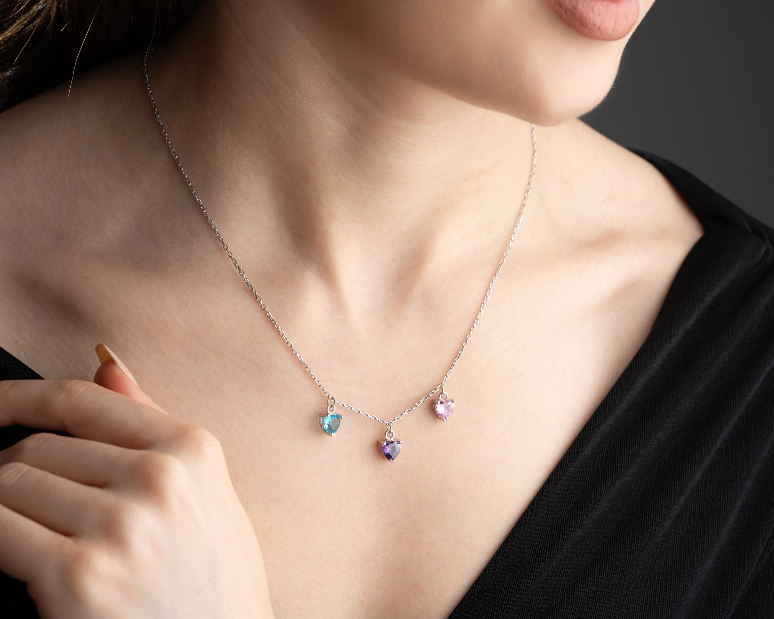 Custom Heart Birthstone Pendant Necklace