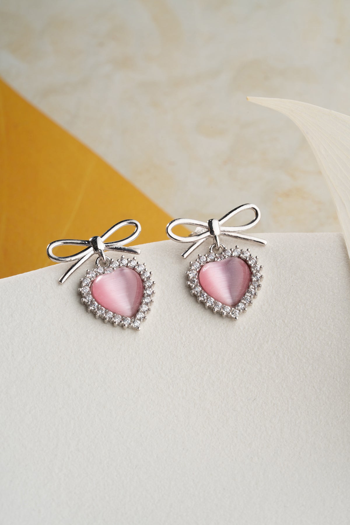 Pink Heart Bow Drop Earrings