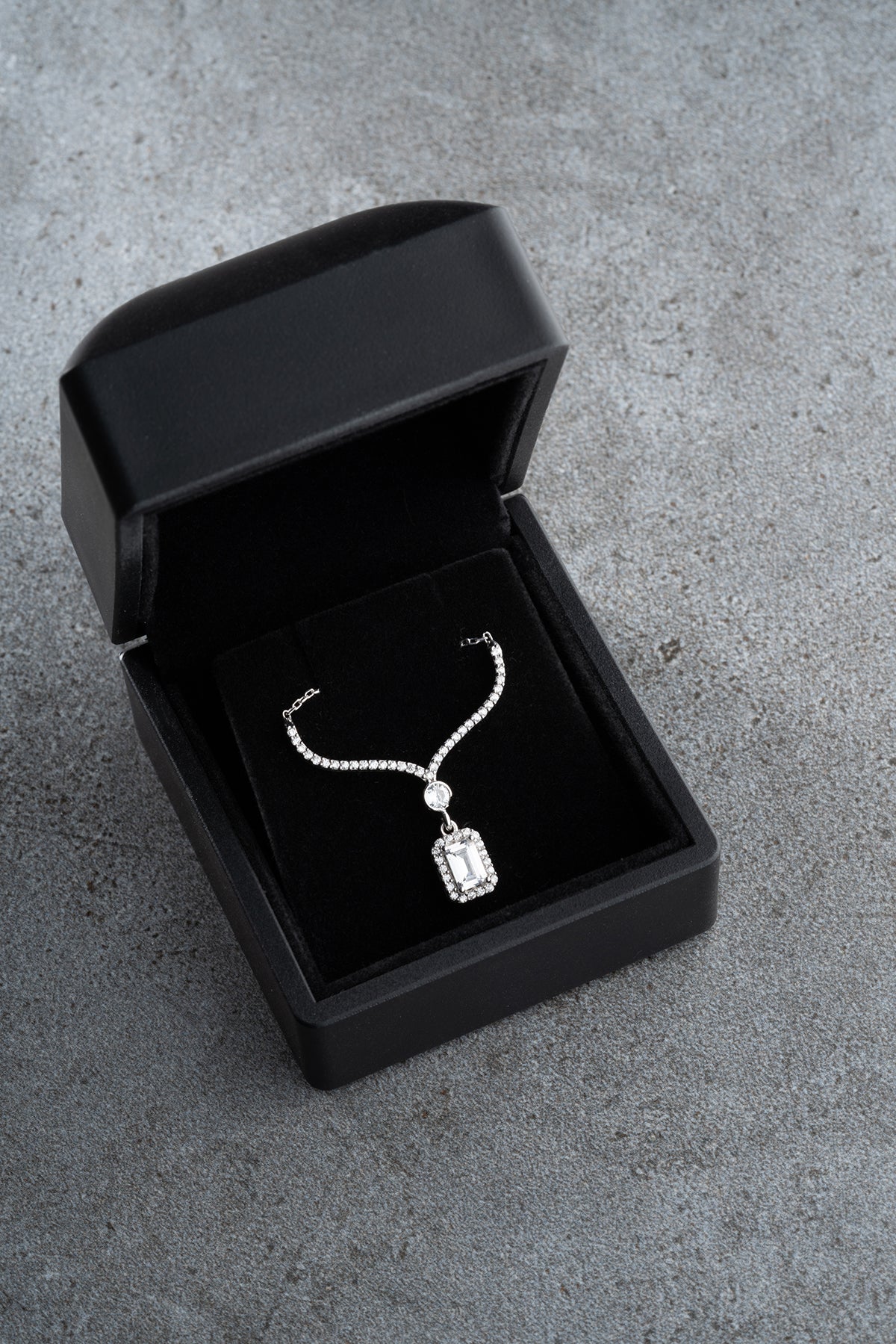 Emerald Cut Halo Pendant Necklace