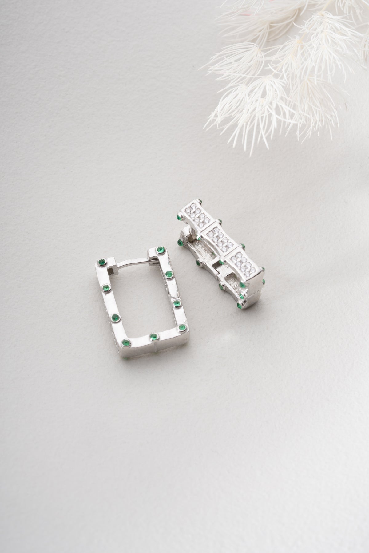 Pave Rectangle Drop Earrings with Ruby Accents