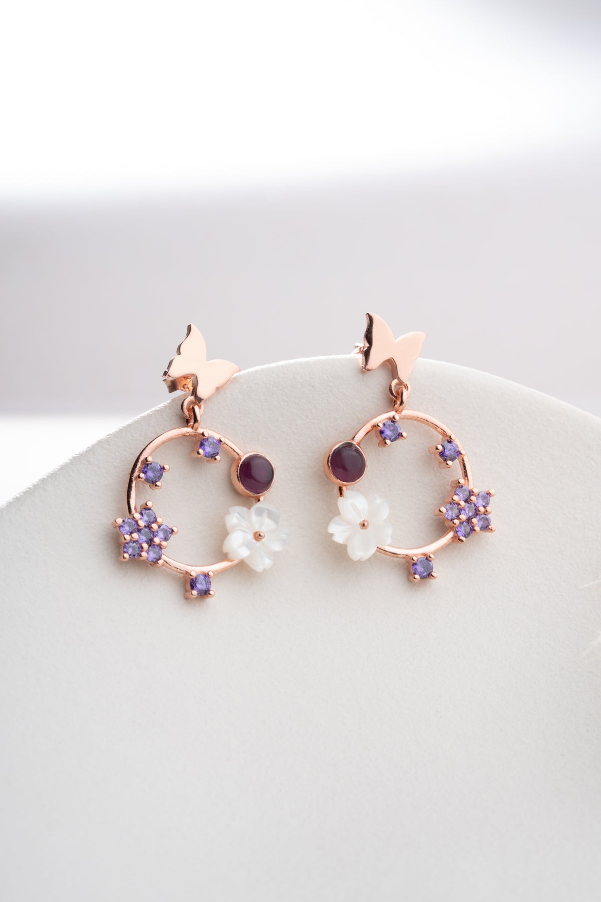 Butterfly Wreath Drop Earrings in Rose Gold