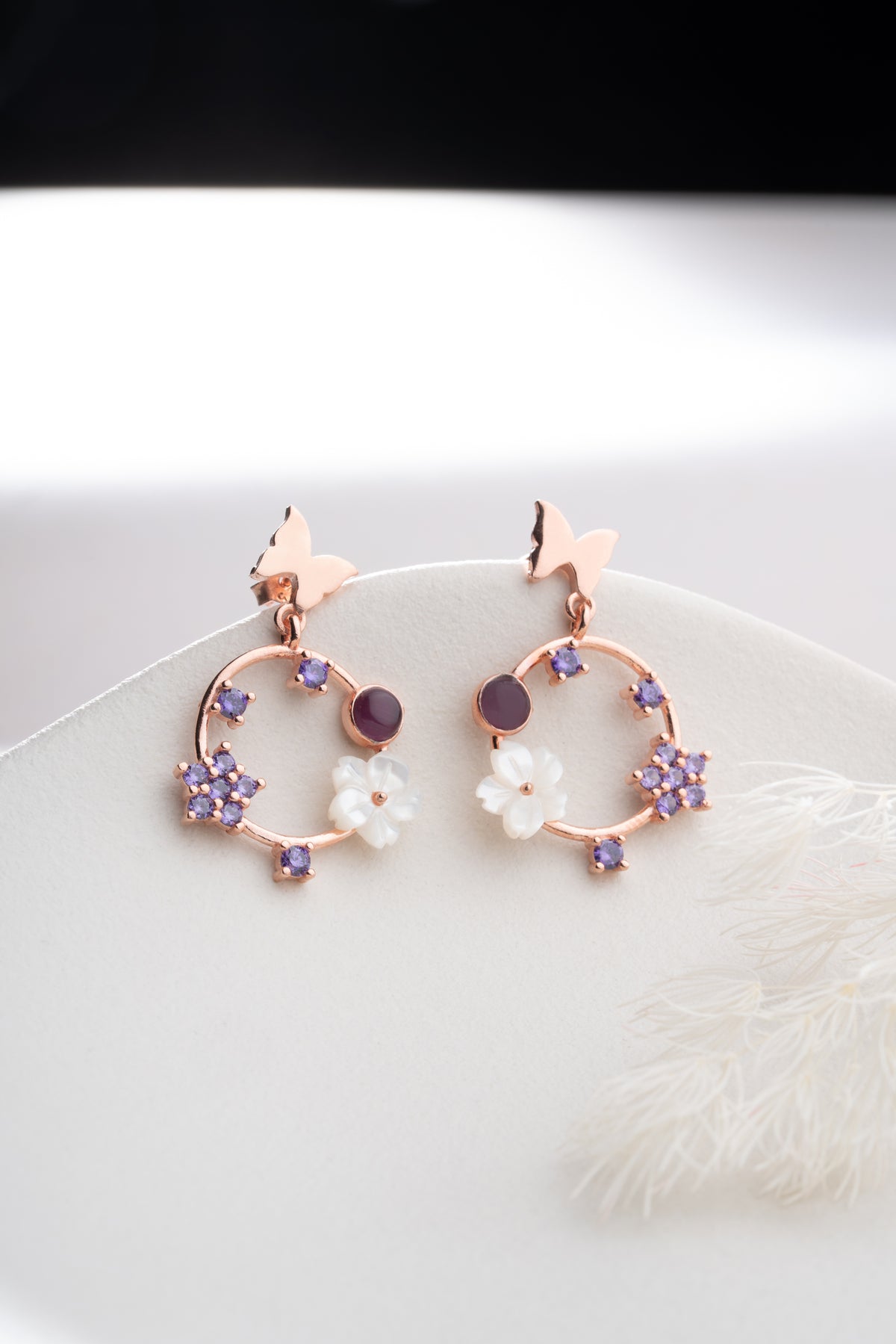 Butterfly Wreath Drop Earrings in Rose Gold