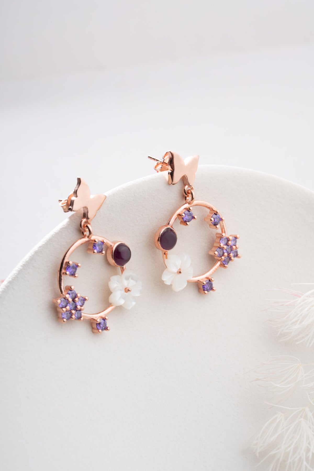 Butterfly Wreath Drop Earrings in Rose Gold