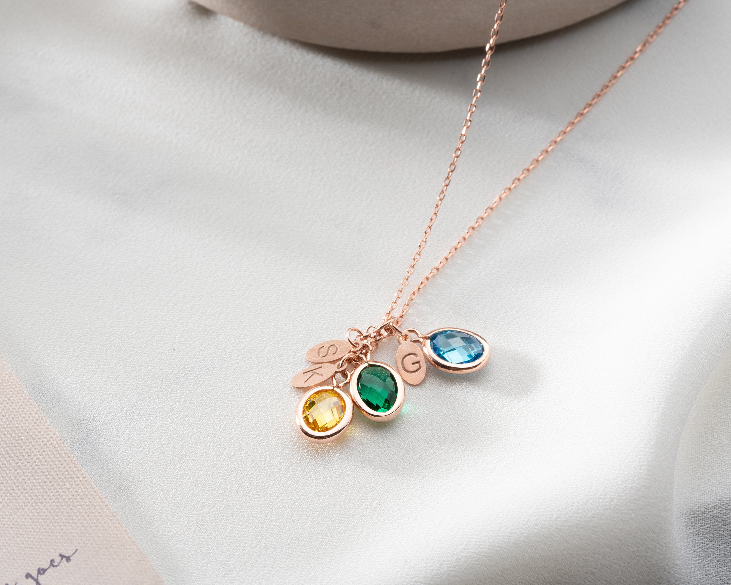 Custom Birthstone Initial Charm Necklace