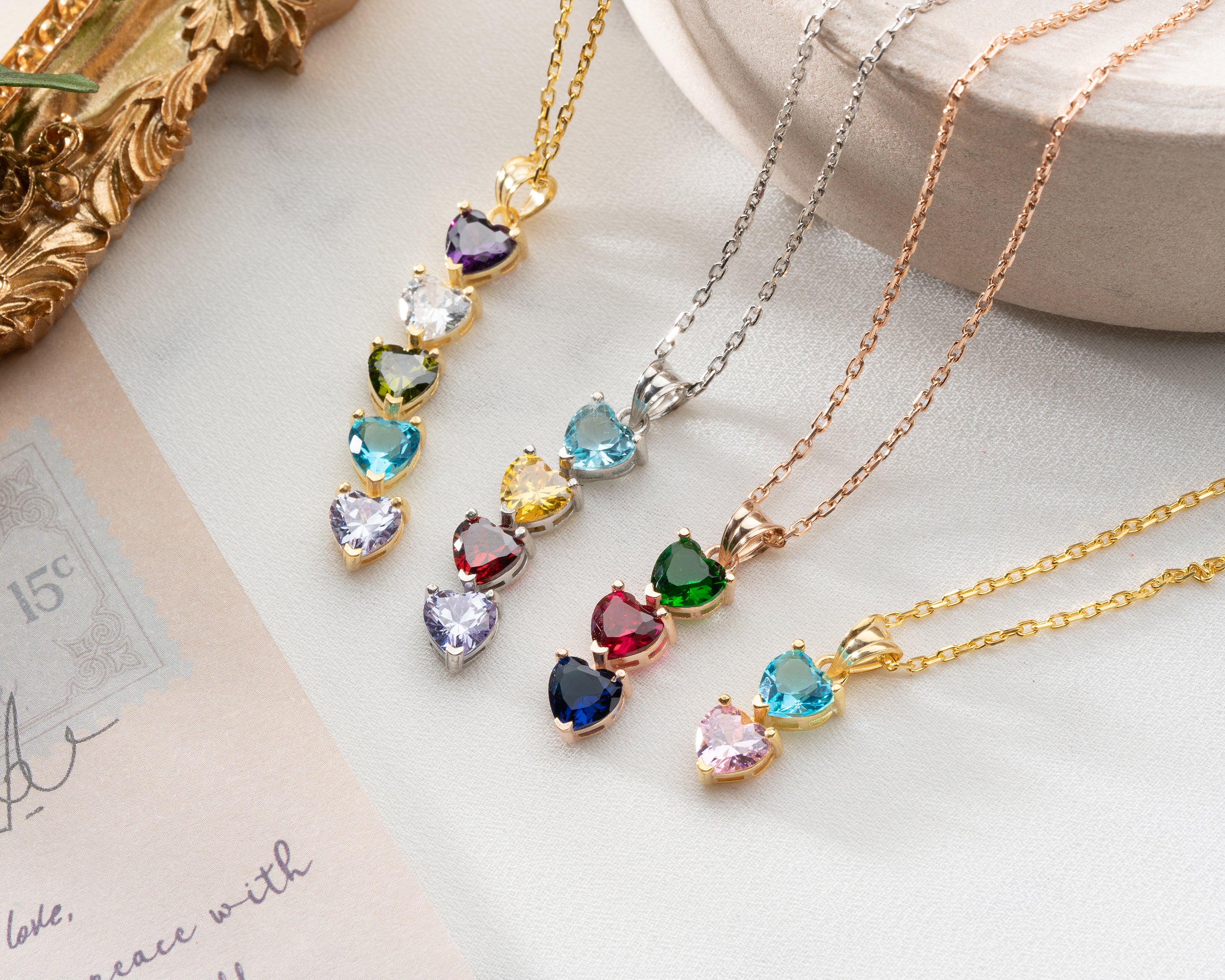 Cascading Heart Birthstone Necklace