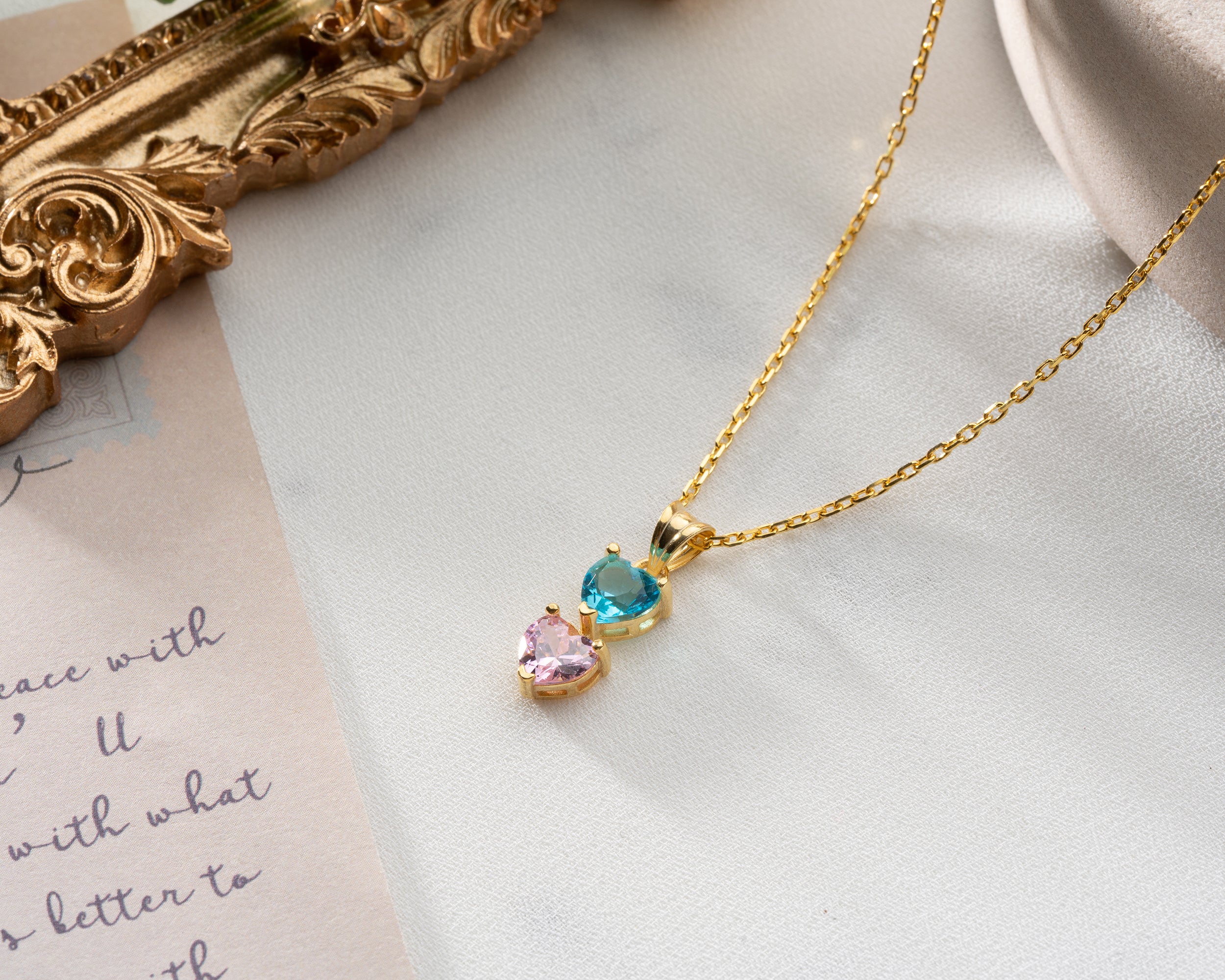 Cascading Heart Birthstone Necklace
