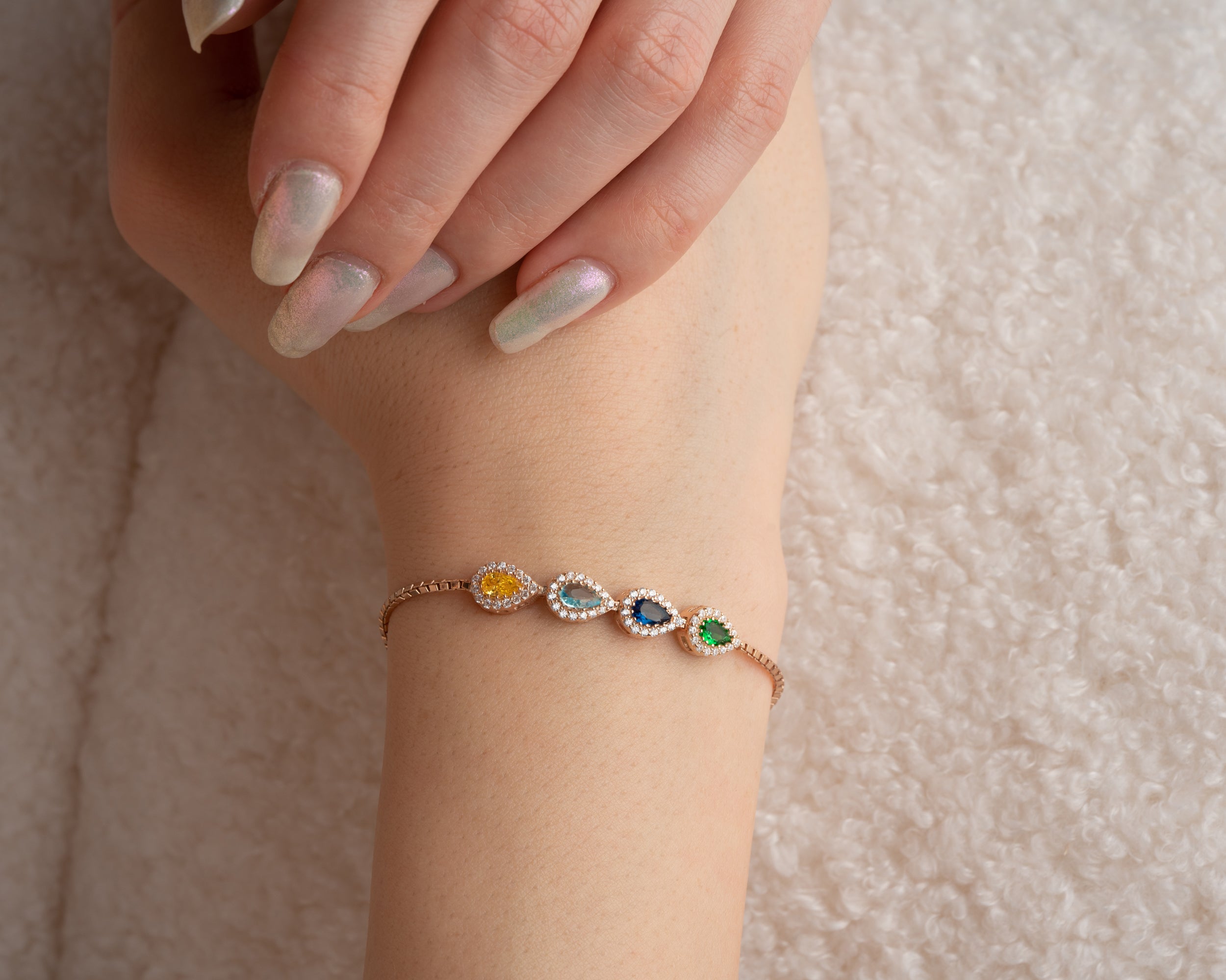Custom Teardrop Birthstone Family Bracelet