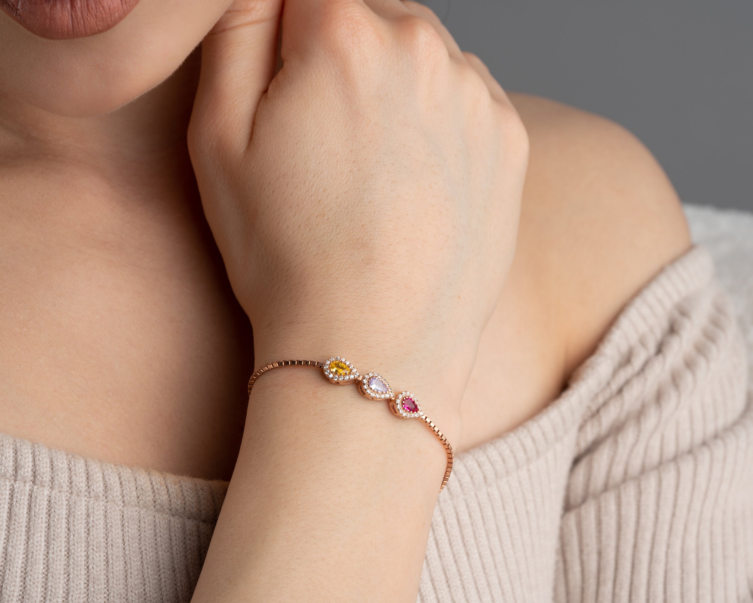 Custom Teardrop Birthstone Family Bracelet