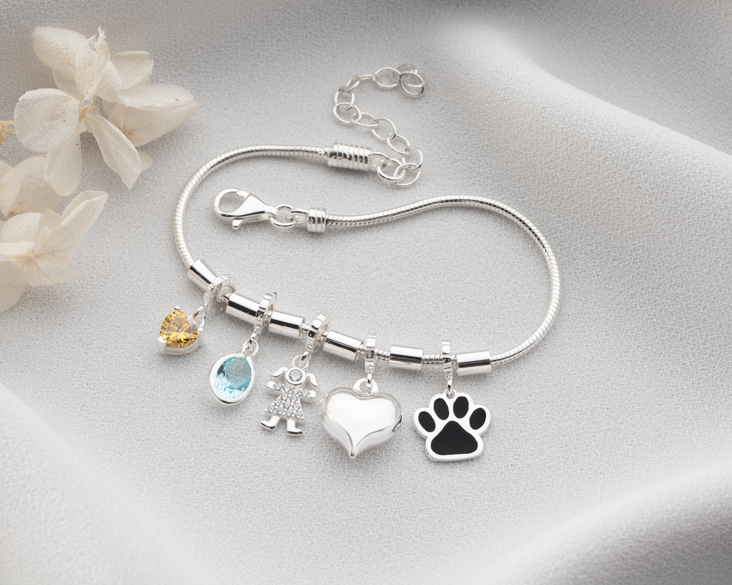 Custom Family Charm Bracelet with Birthstones