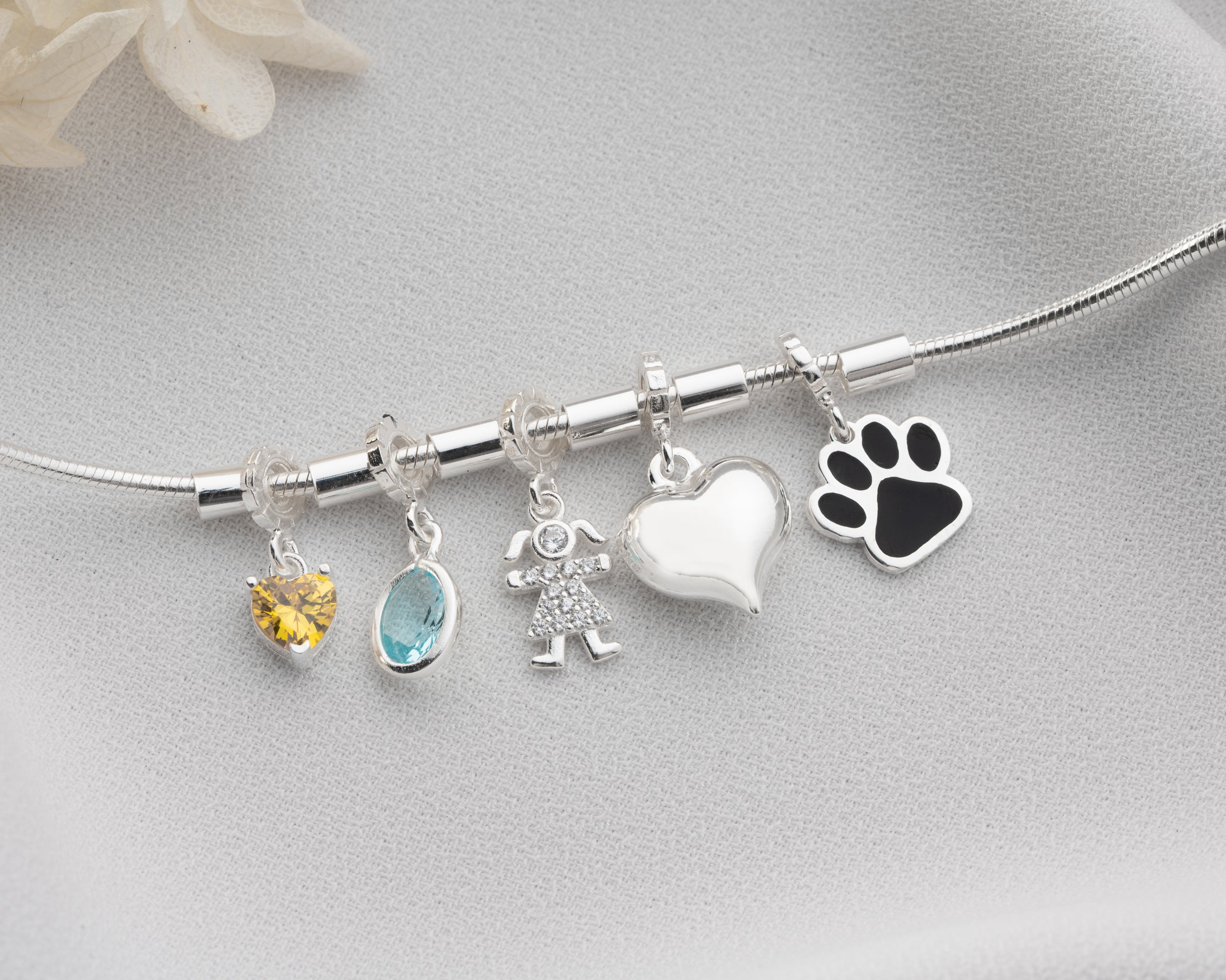 Custom Family Charm Bracelet with Birthstones