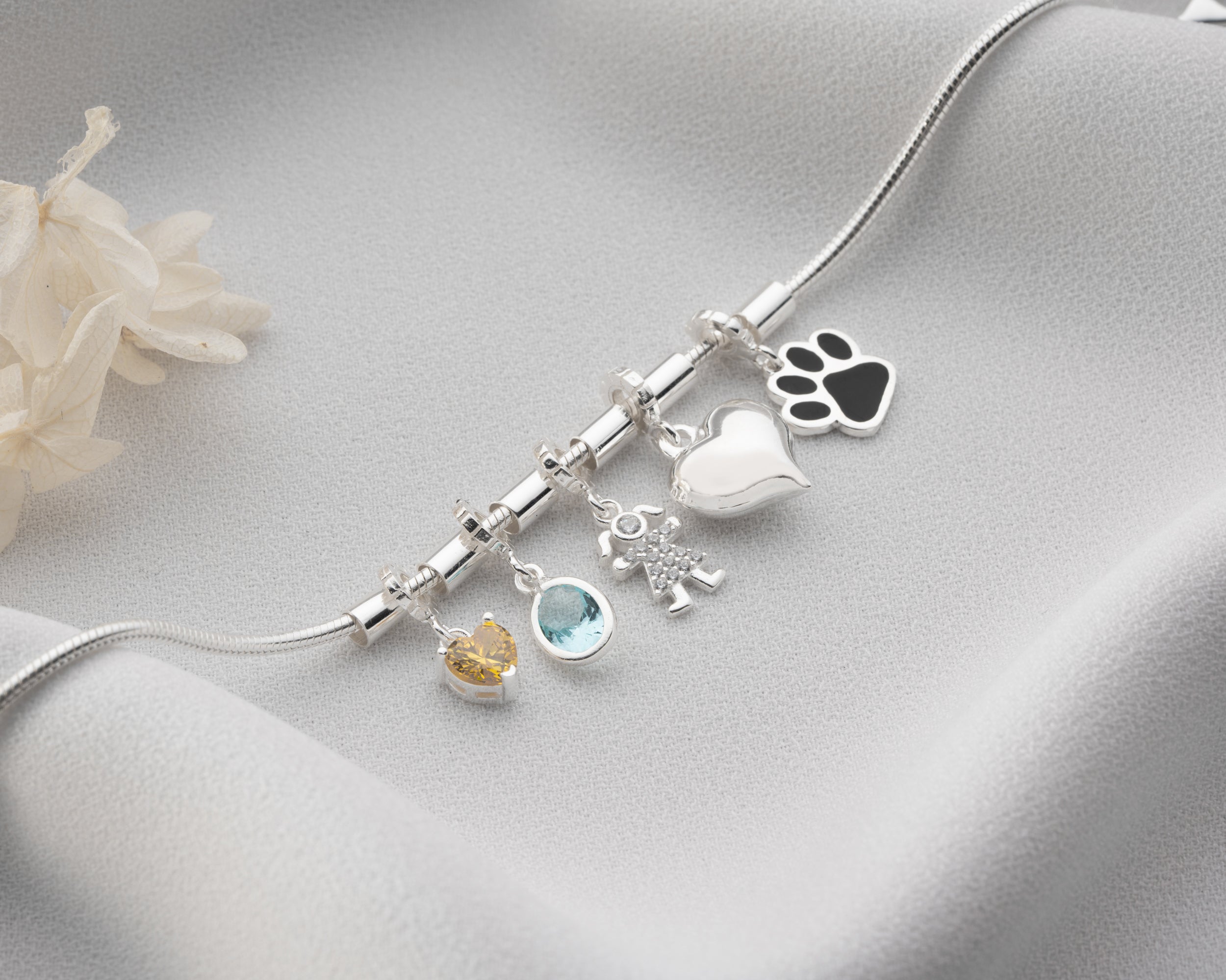Custom Family Charm Bracelet with Birthstones