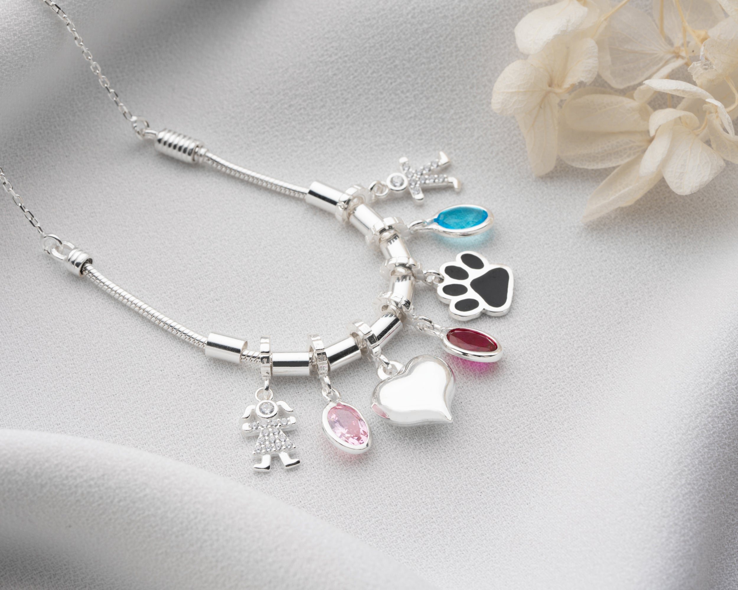 Custom Family Birthstone Charm Necklace