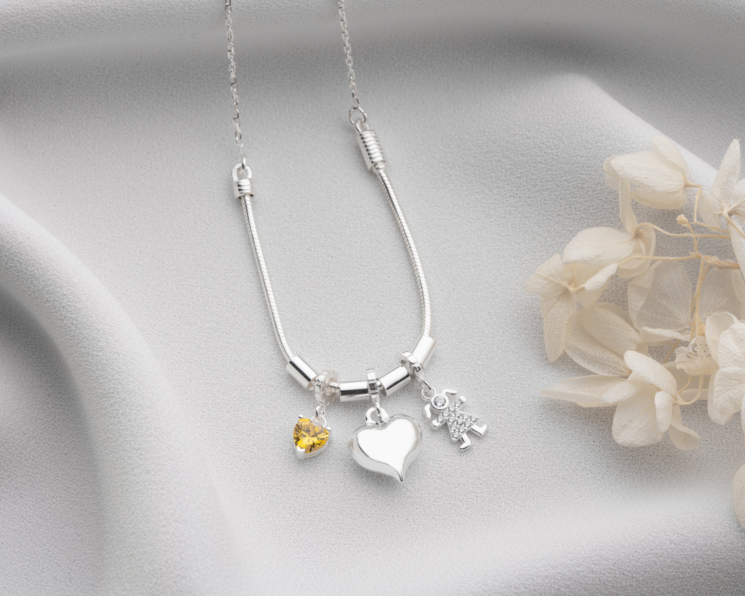 Custom Lovebirds and Kids Charm Necklace