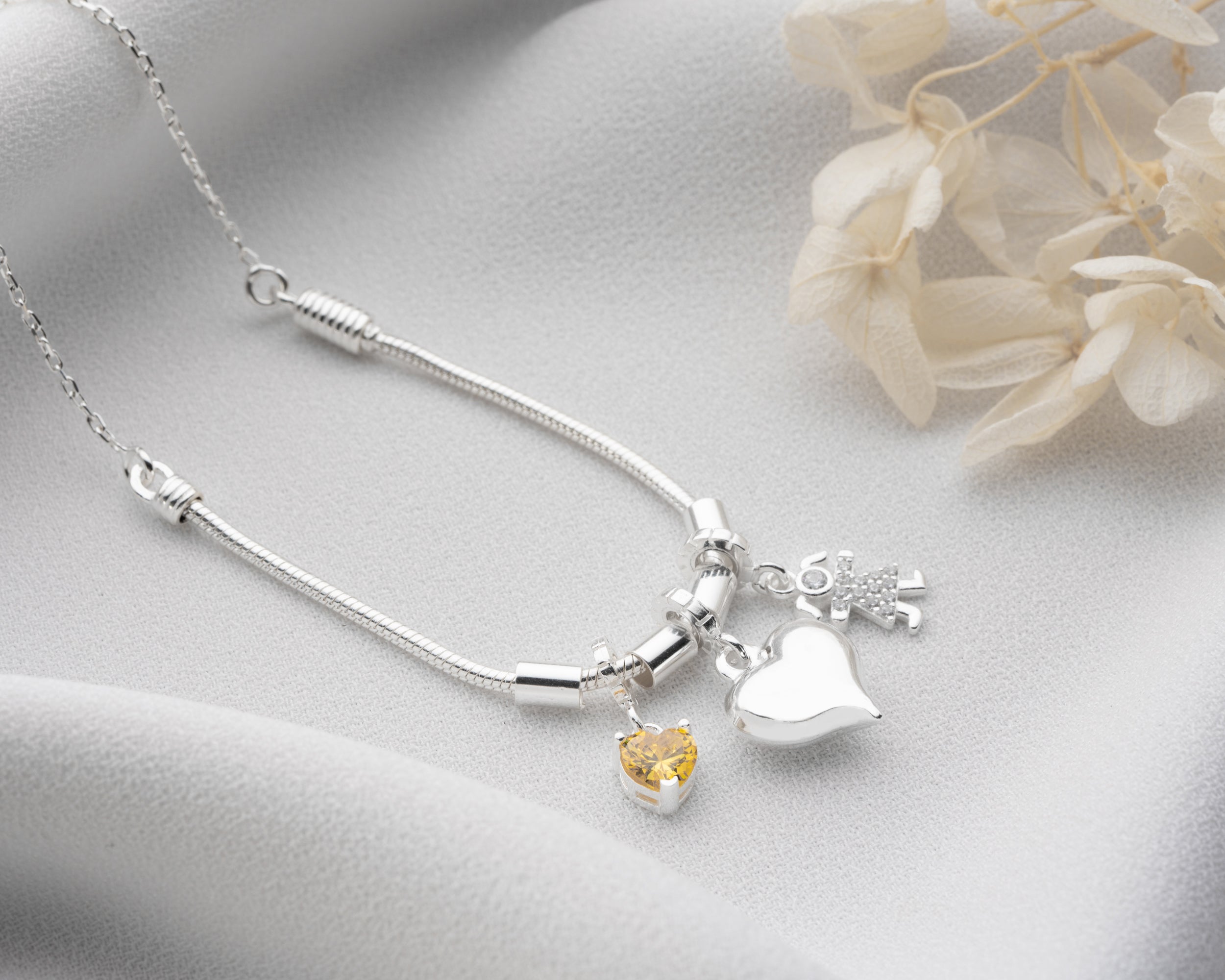 Custom Lovebirds and Kids Charm Necklace