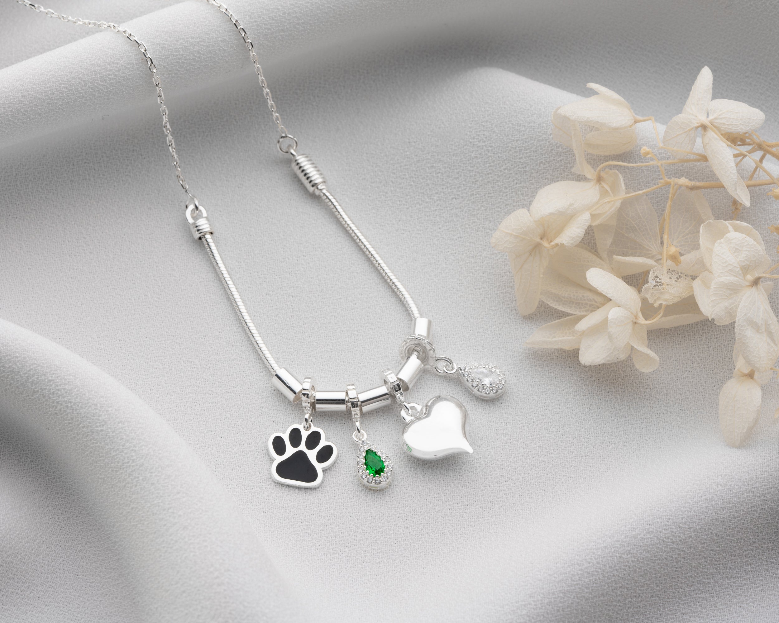 Custom Halo Birthstone Charm Necklace