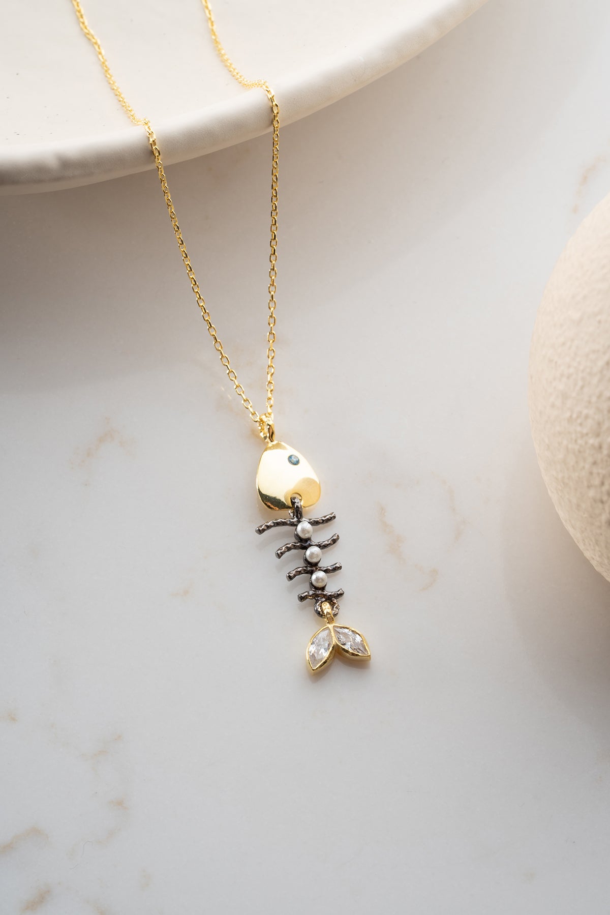 Two Tone Fish Skeleton Necklace