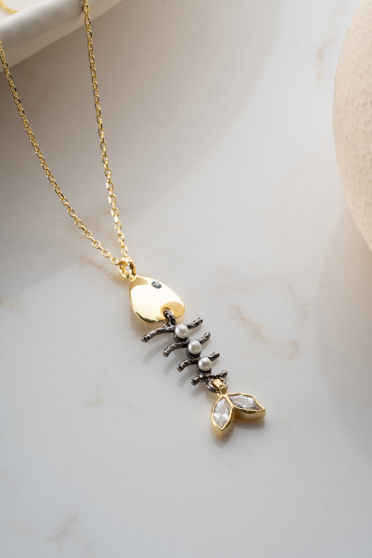 Two Tone Fish Skeleton Necklace