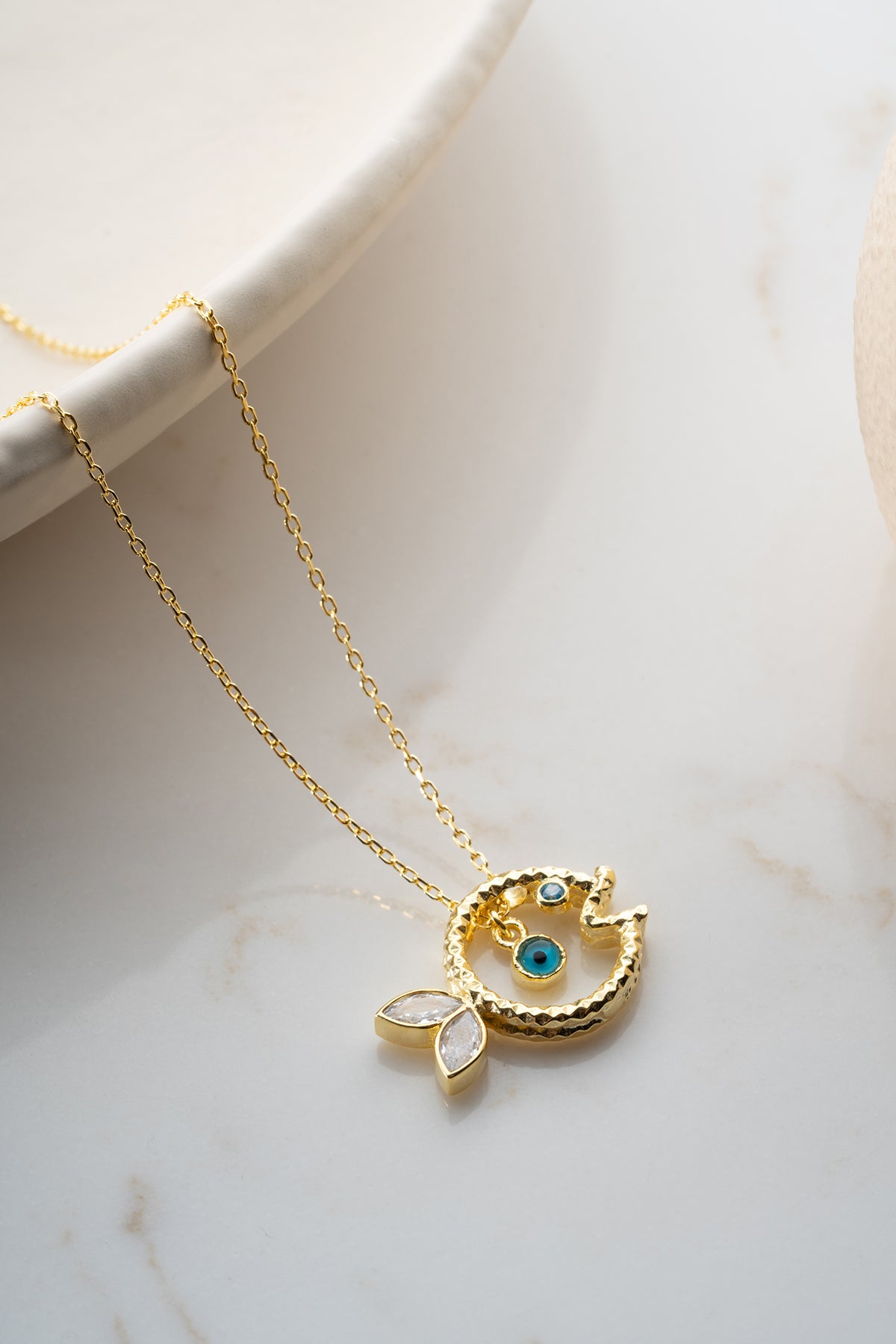 Gold Fish Evil Eye Charm Necklace