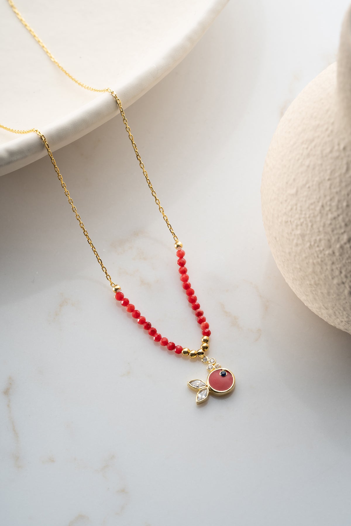 Red Enamel Fish Pendant Necklace
