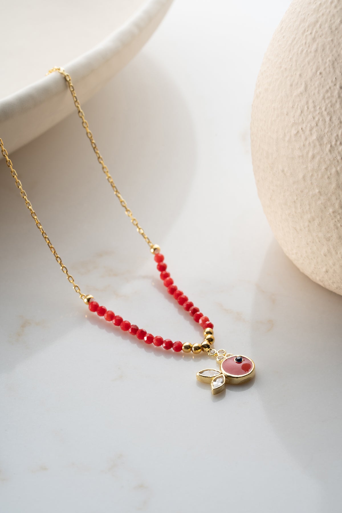 Red Enamel Fish Pendant Necklace