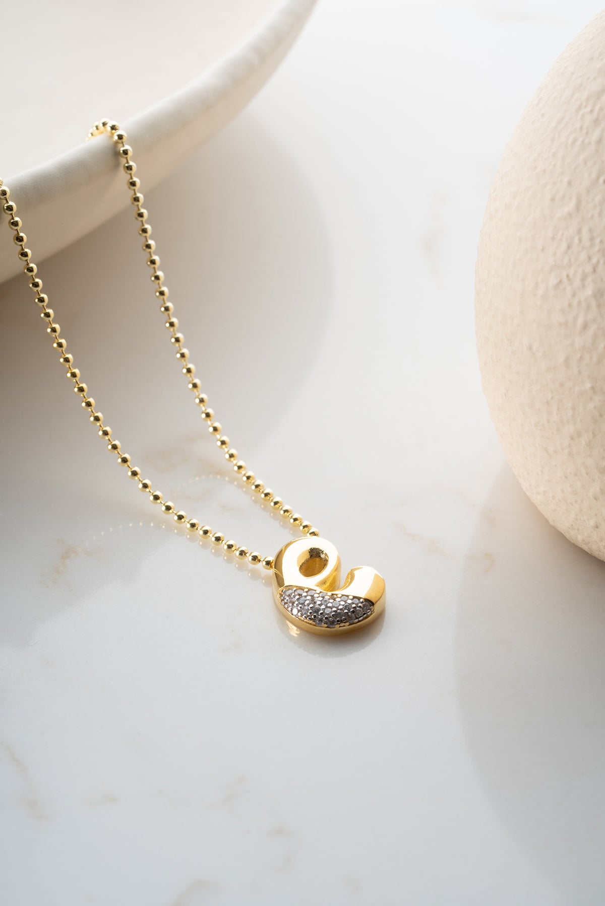 Pave Lowercase Initial Necklace in Gold