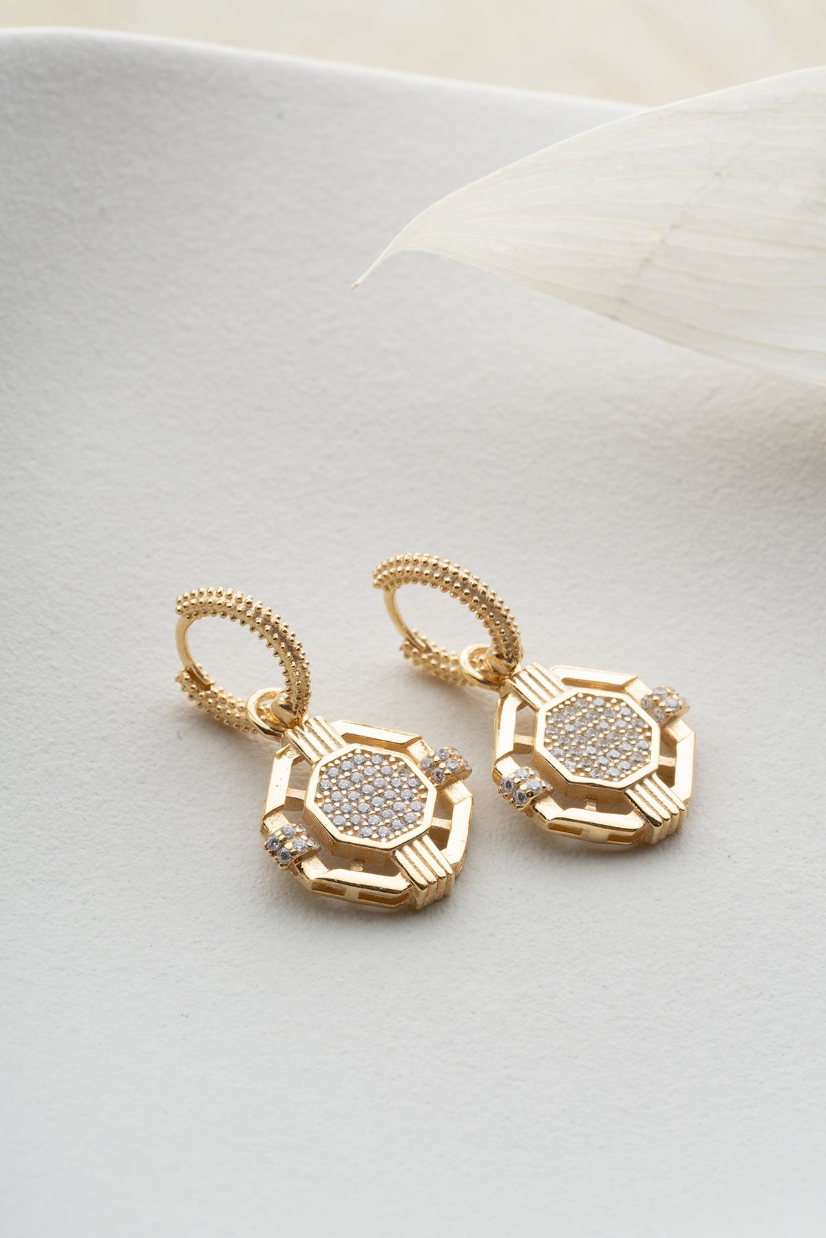 Art Deco Octagon Pave Drop Earrings
