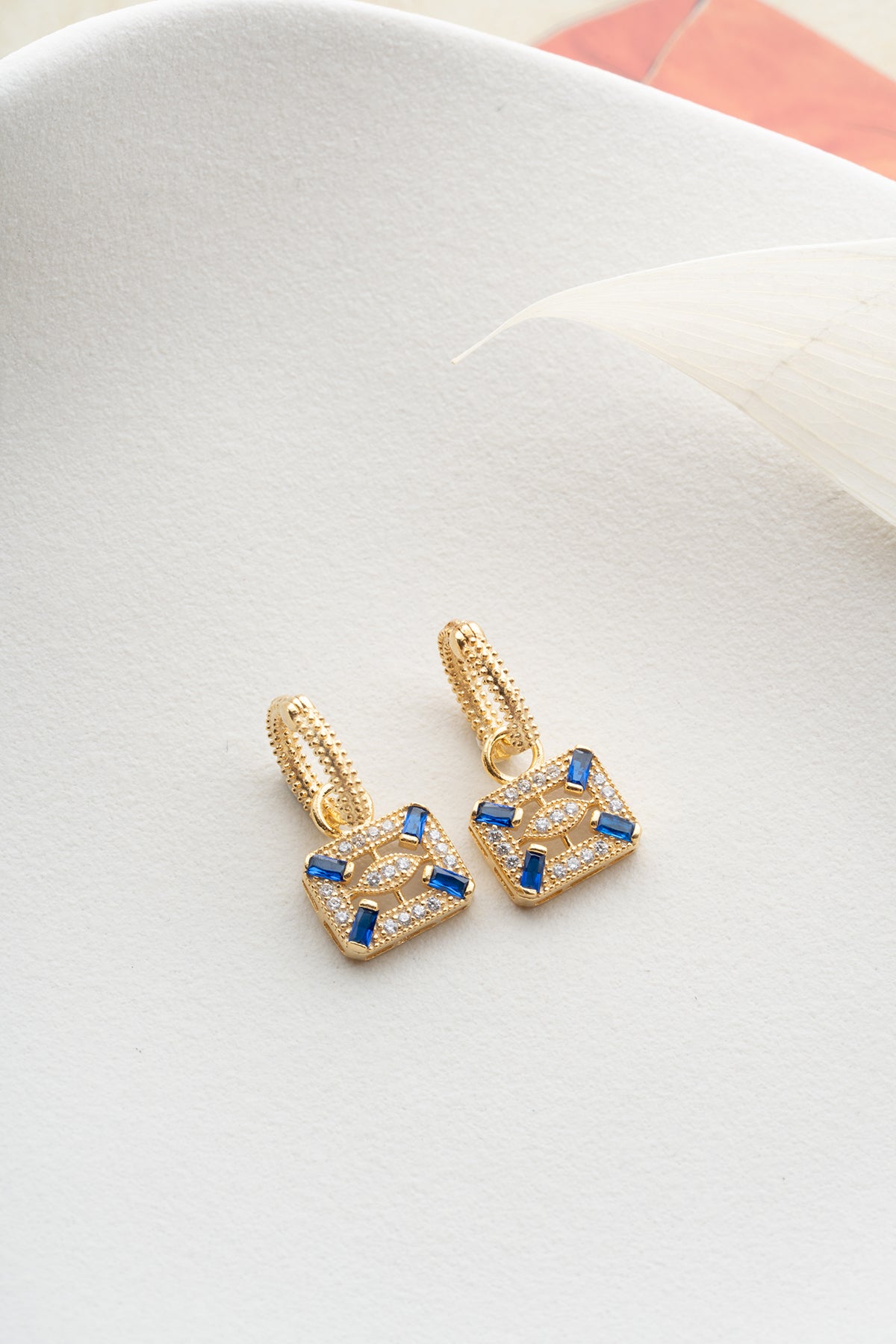 Art Deco Blue Stone Square Earrings