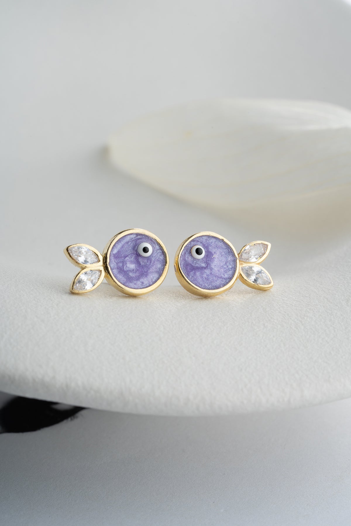 Purple Evil Eye Crystal Stud Earrings