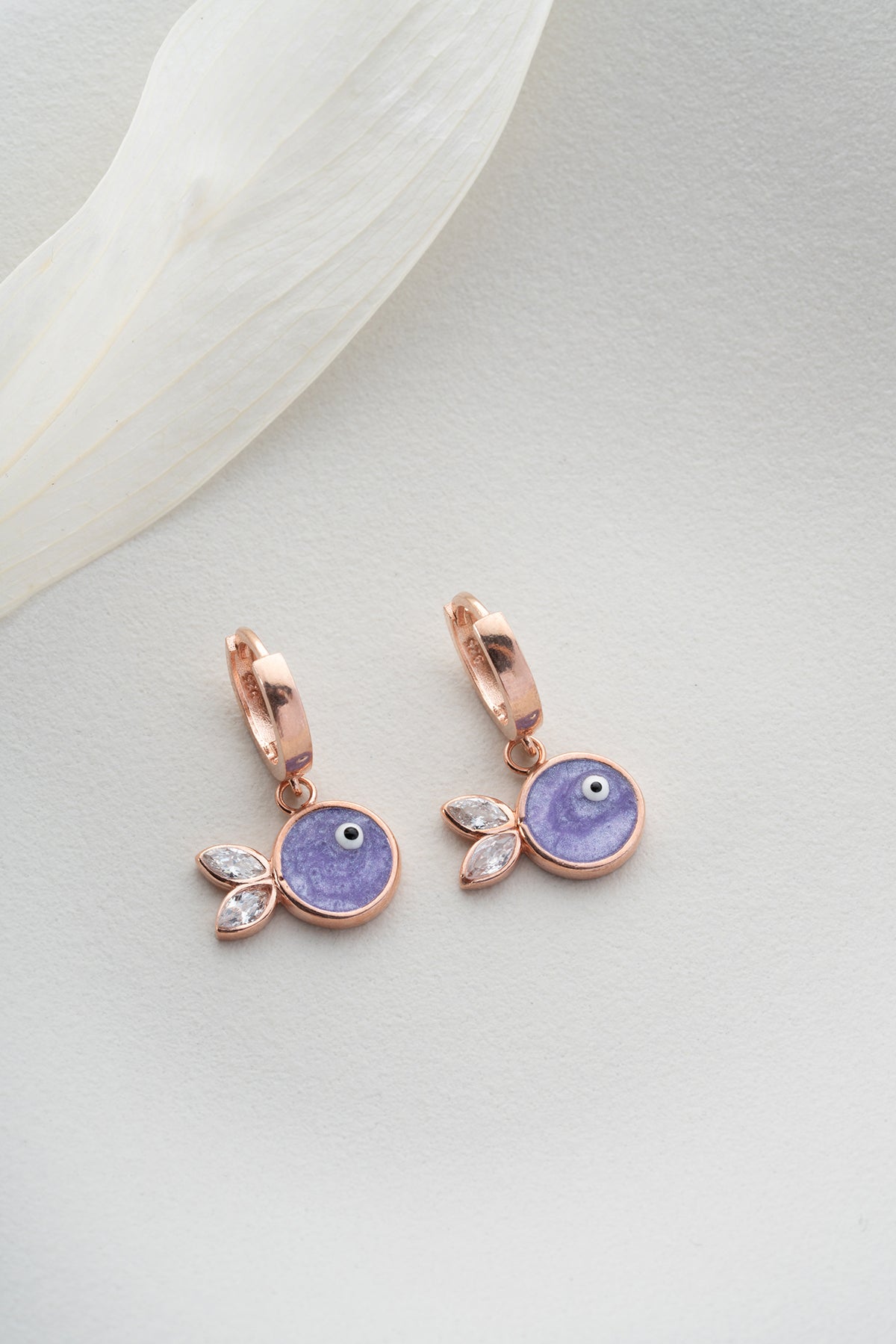 Lilac Fish Evil Eye Huggie Earrings