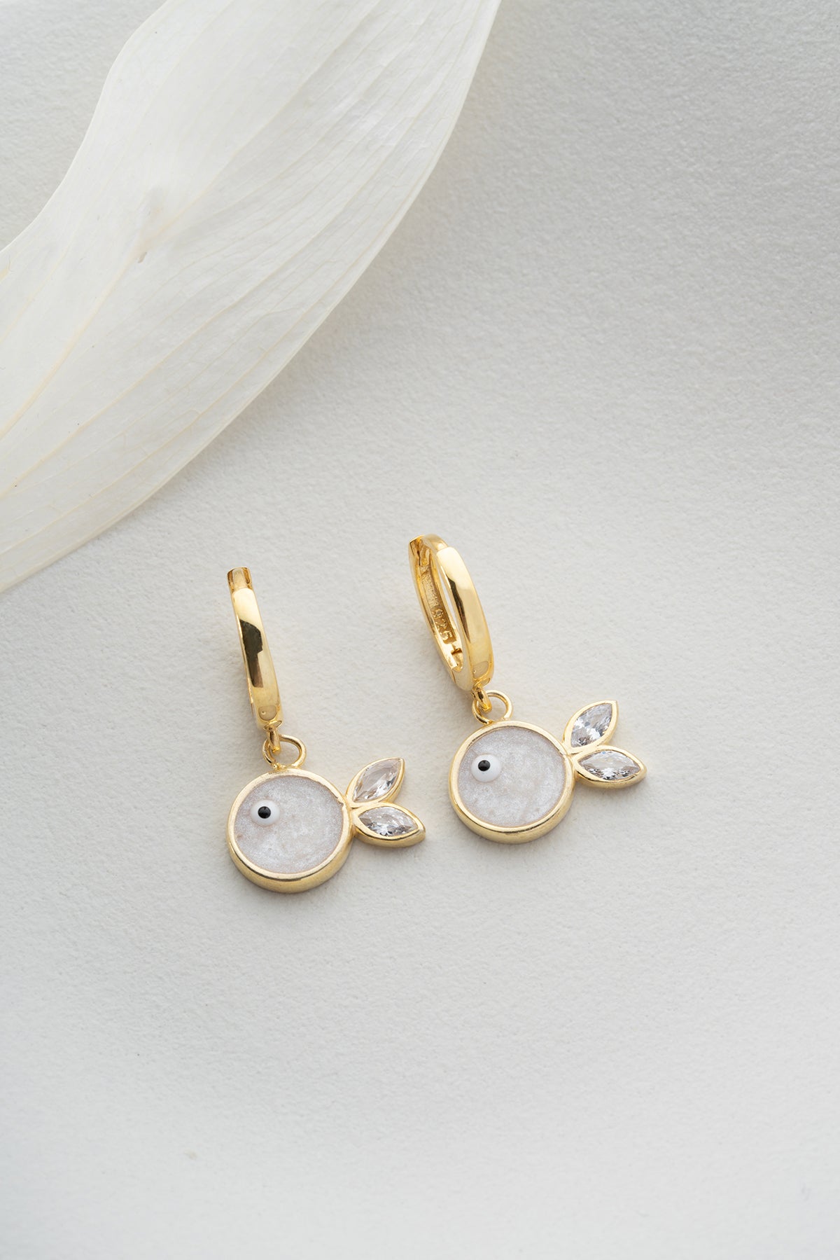 Mother of Pearl Fish Huggie Hoop Earrings