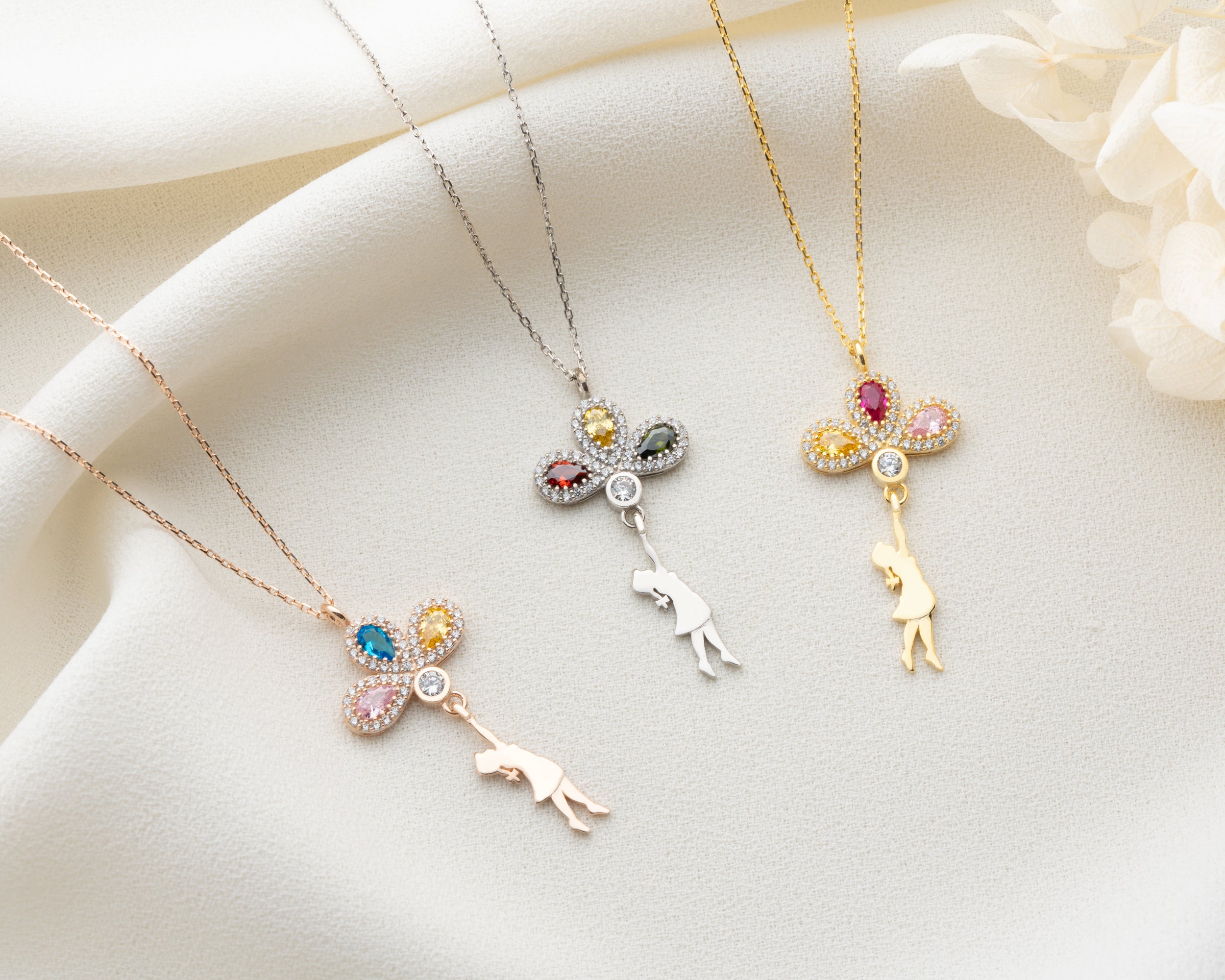 Girl Holding Balloon Birthstone Necklace