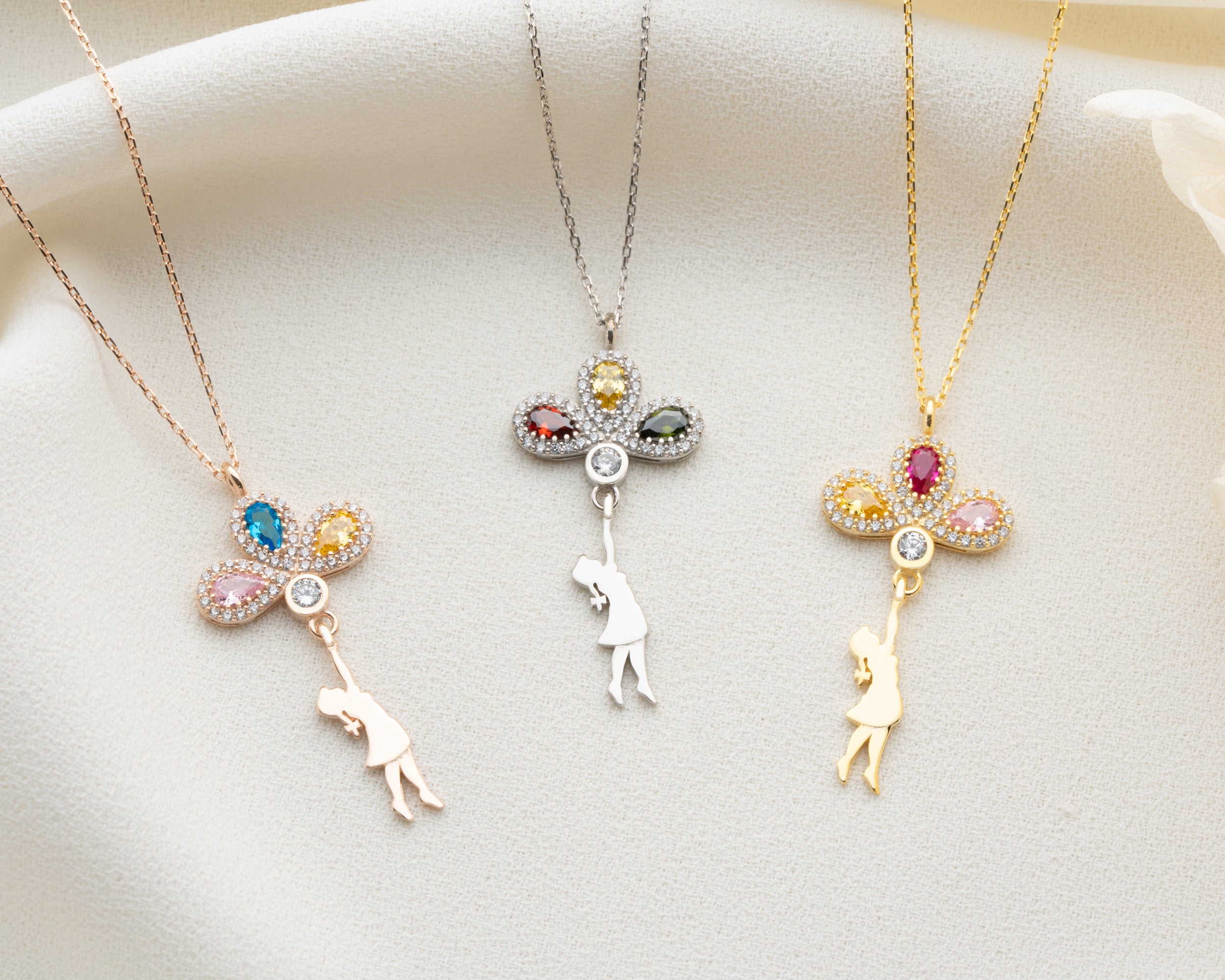 Girl Holding Balloon Birthstone Necklace
