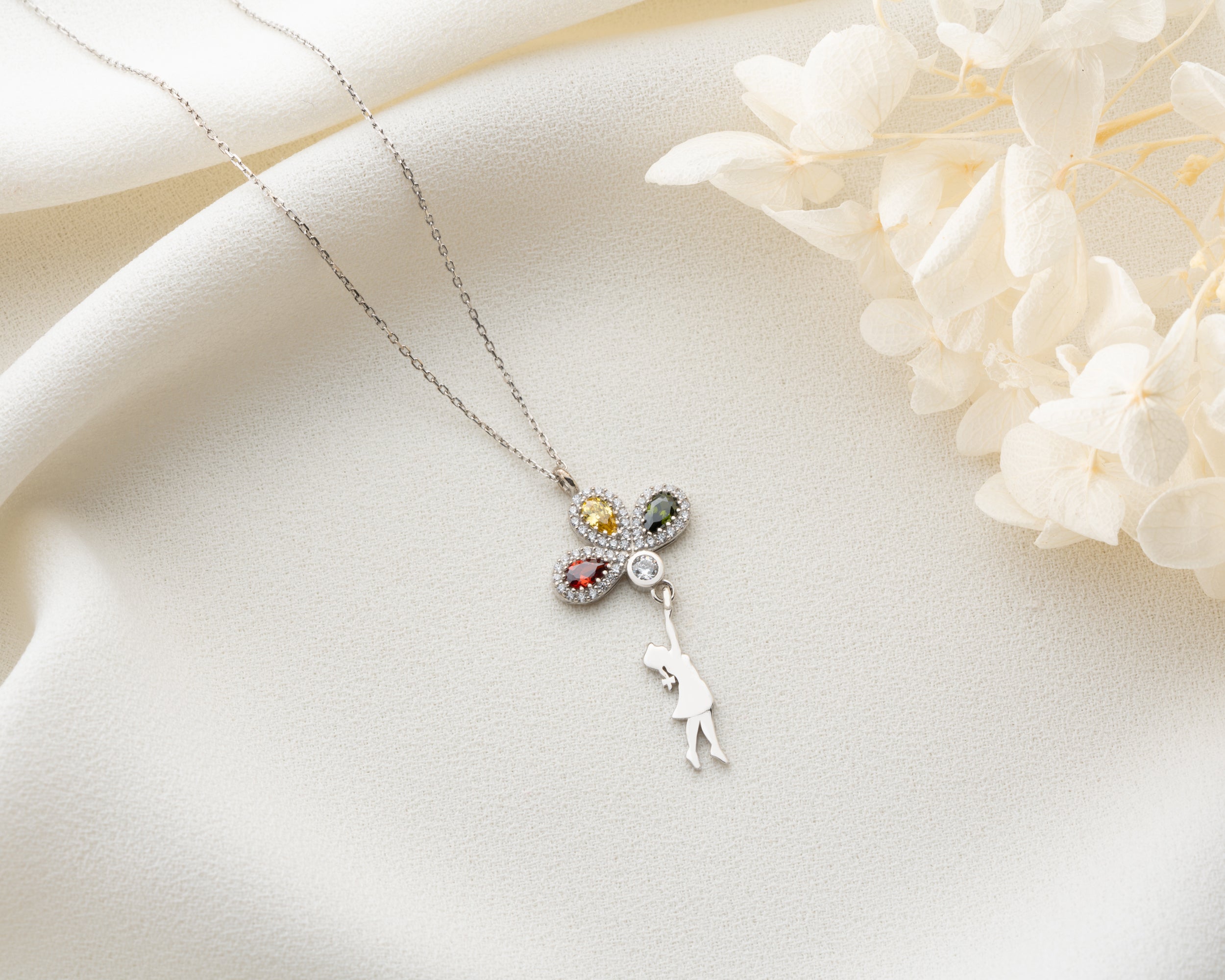 Girl Holding Balloon Birthstone Necklace