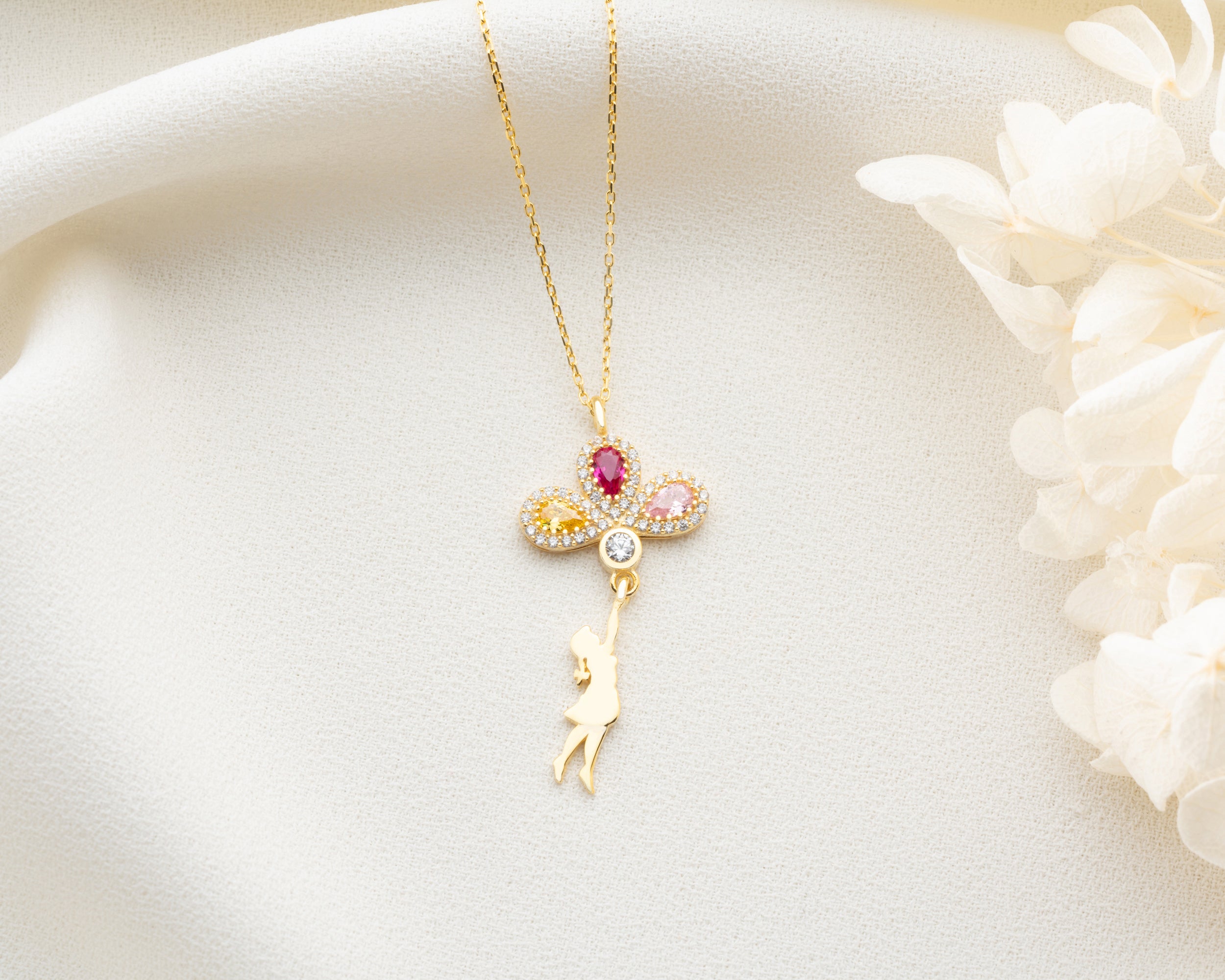 Girl Holding Balloon Birthstone Necklace