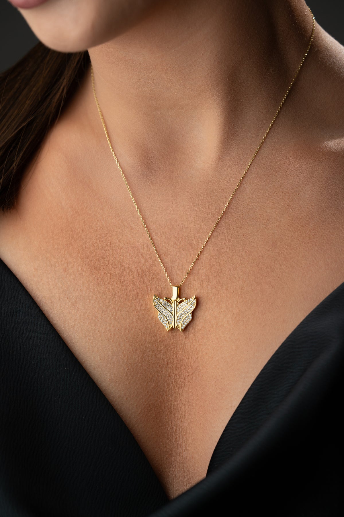 Pave Crystal Butterfly Necklace