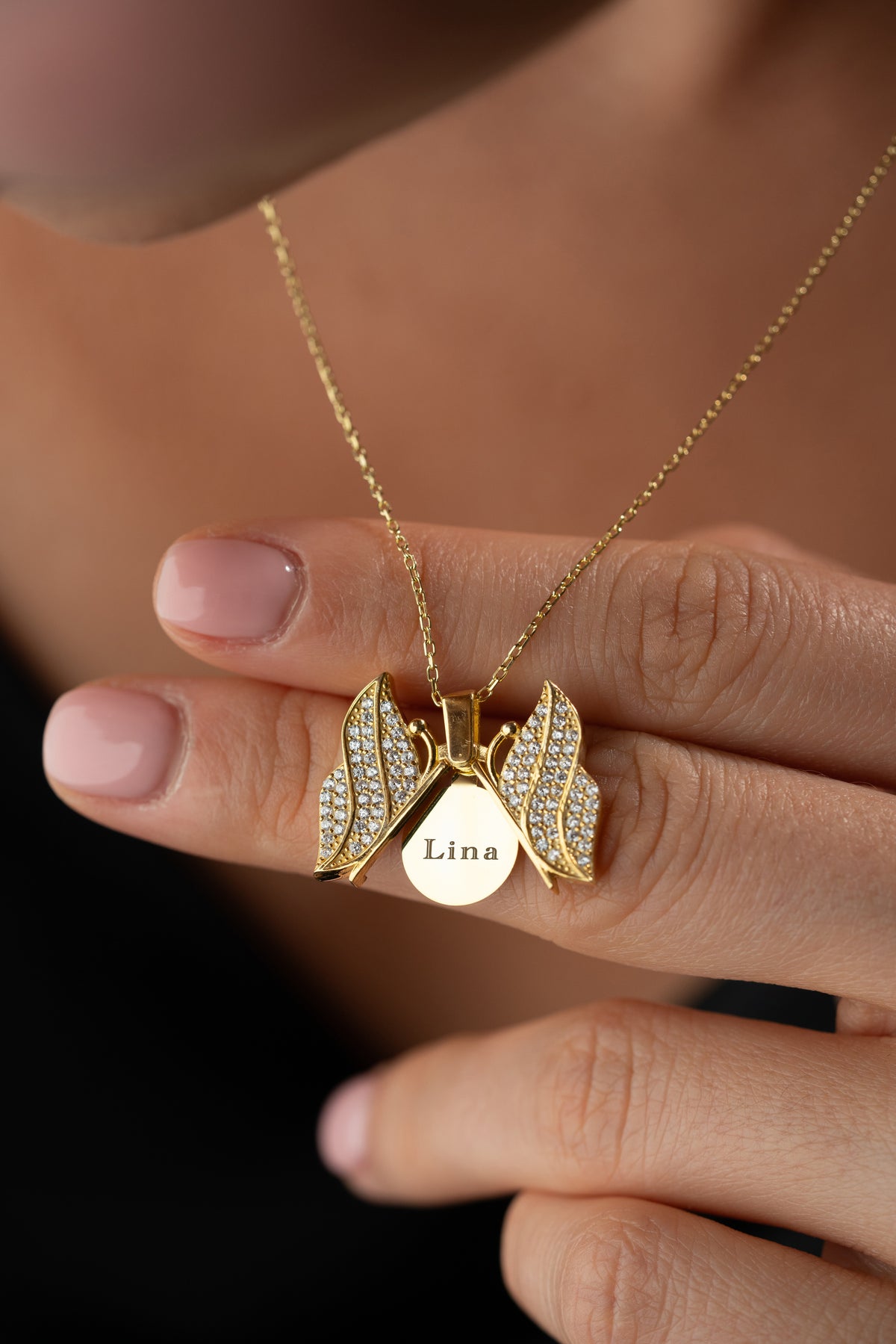 Pave Crystal Butterfly Necklace