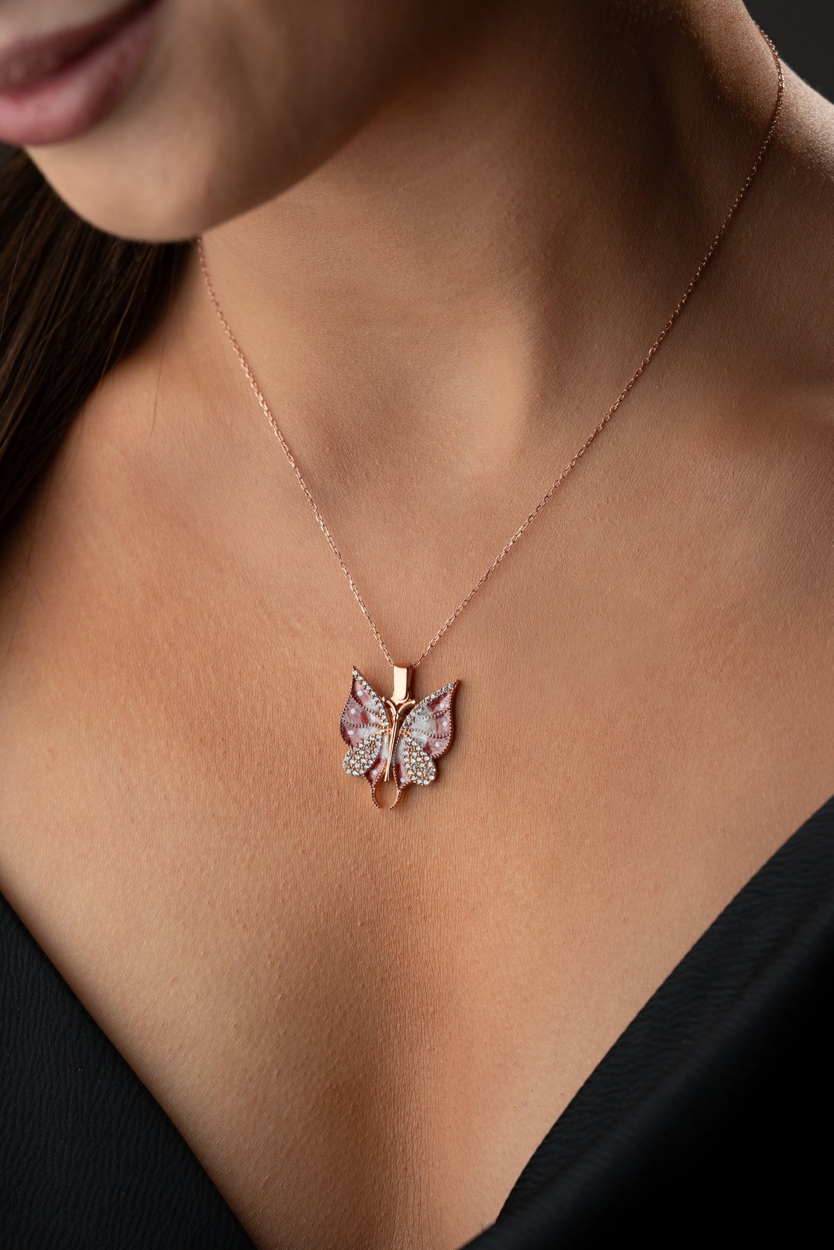 Butterfly Locket Pendant Necklace in Rose Gold