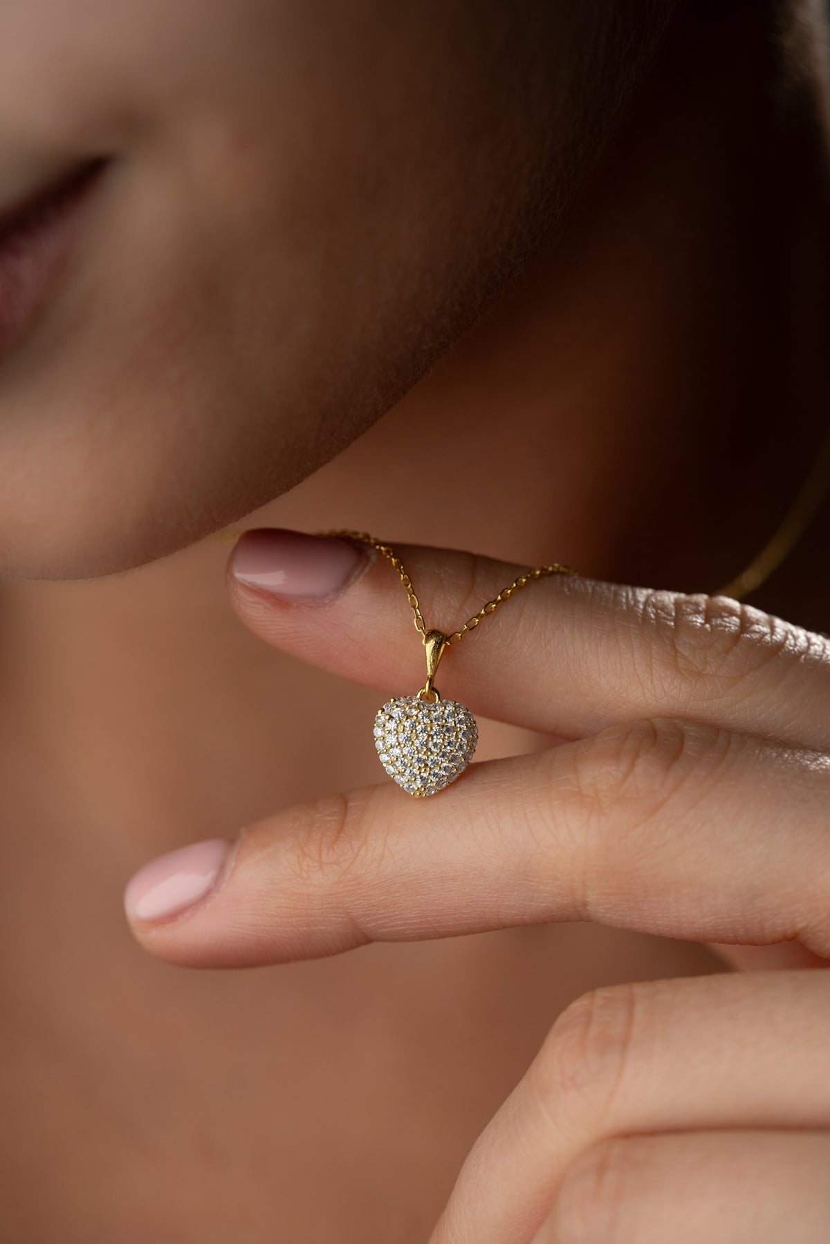 Pave Crystal Puffy Heart Necklace