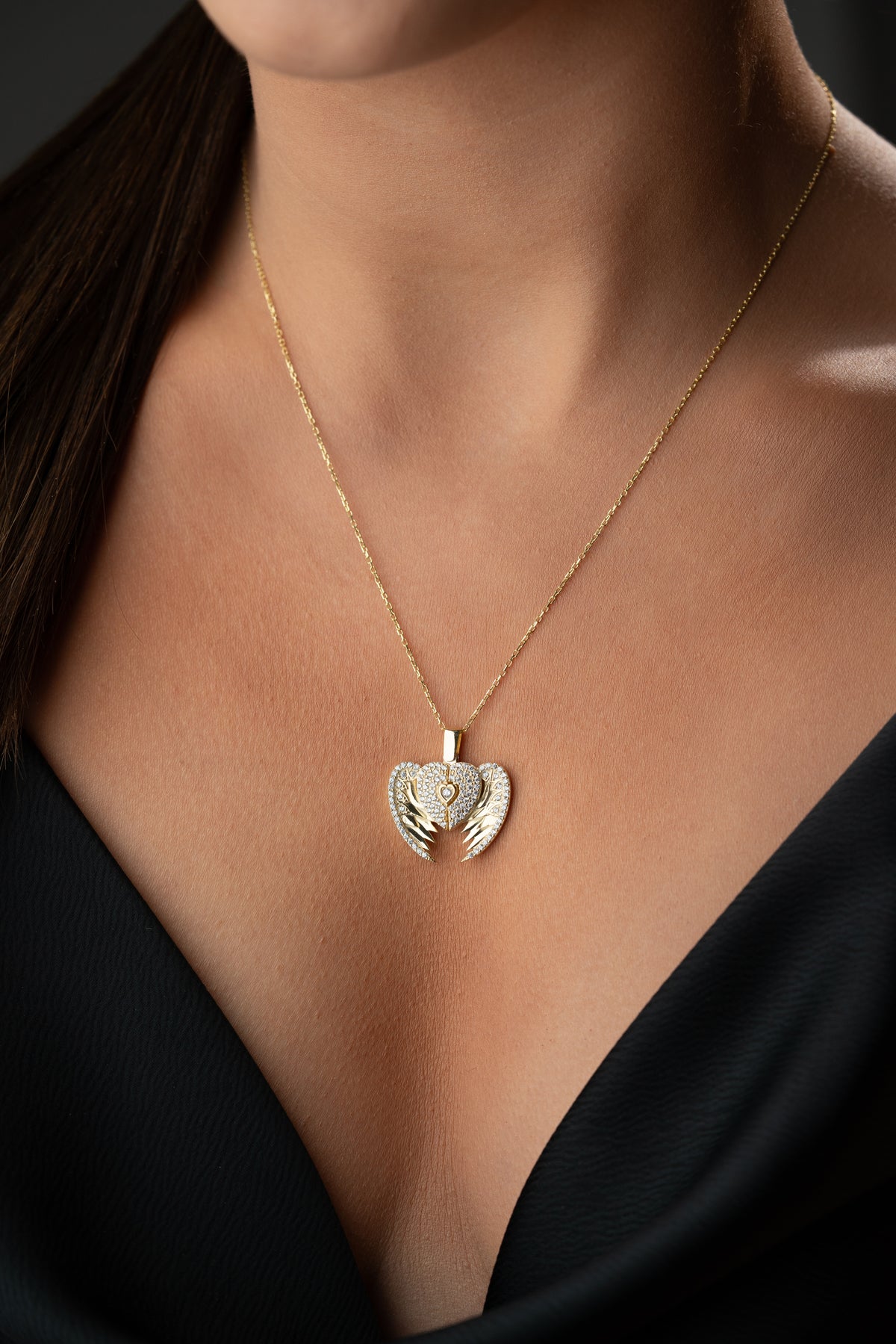 Angel Wing Heart Pendant Necklace