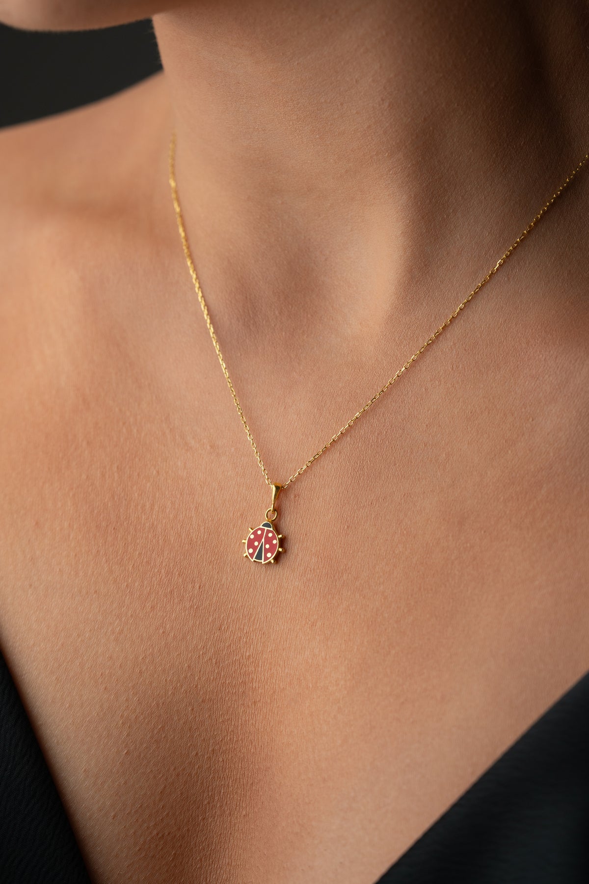 Red Enamel Ladybug Pendant Necklace