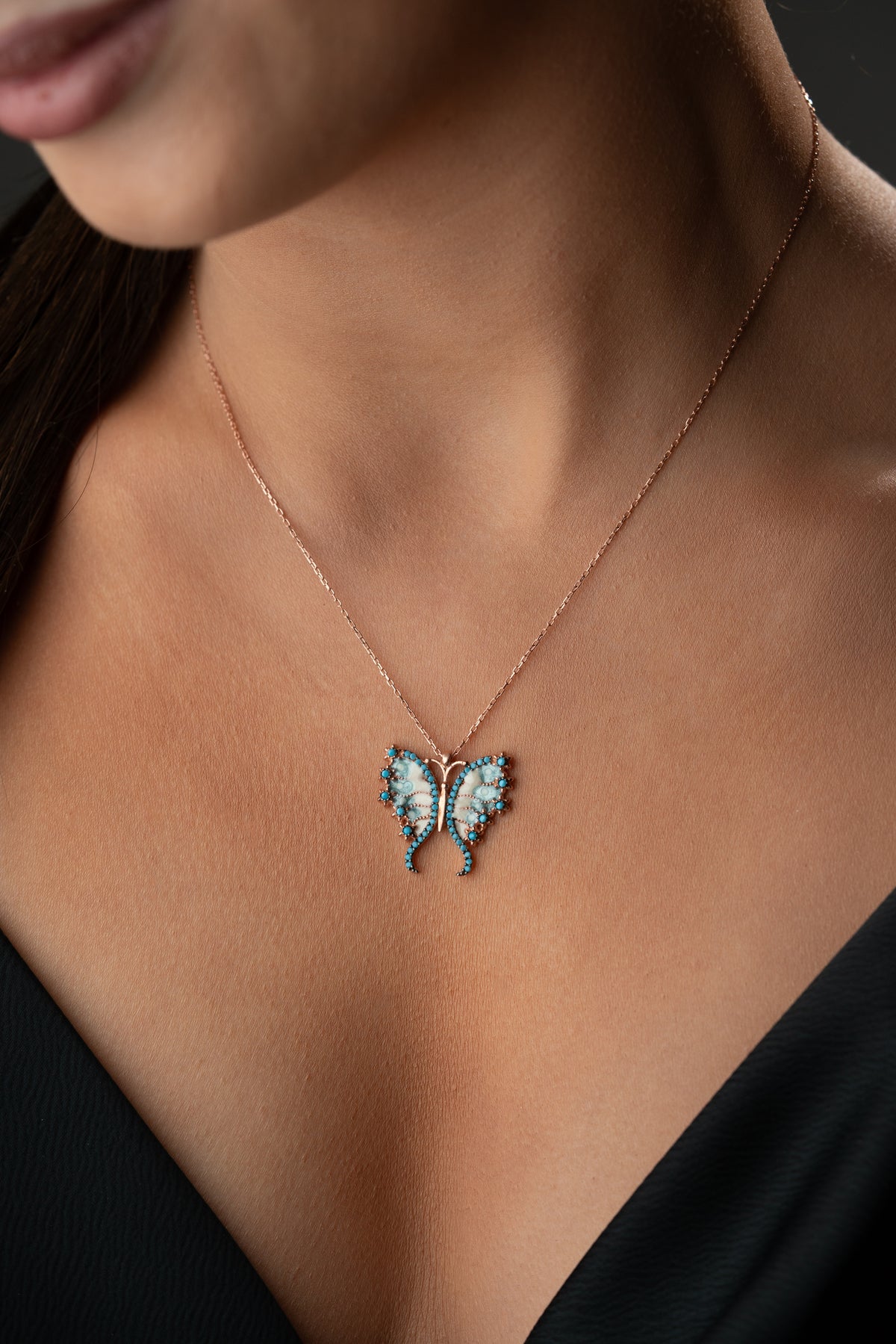 Turquoise Butterfly Pendant Necklace