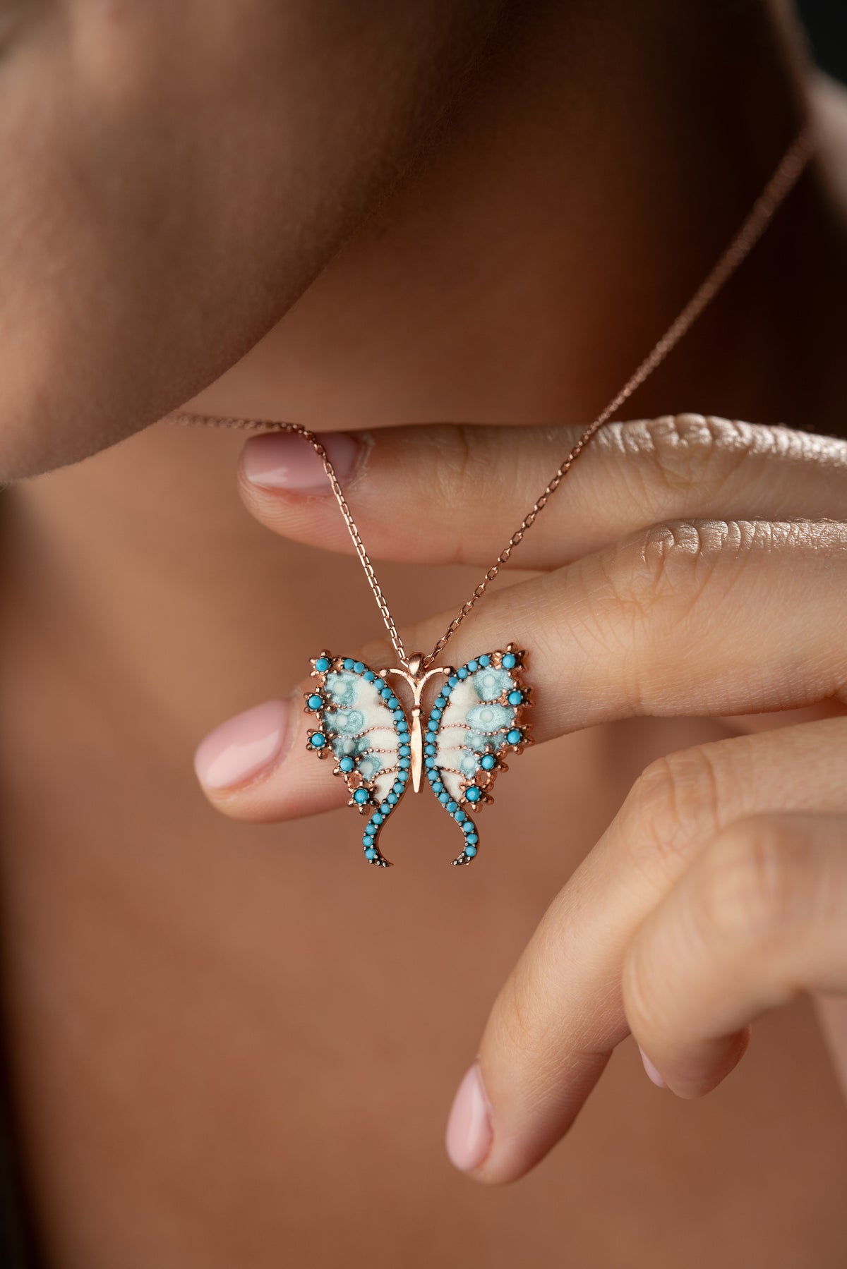 Turquoise Butterfly Pendant Necklace