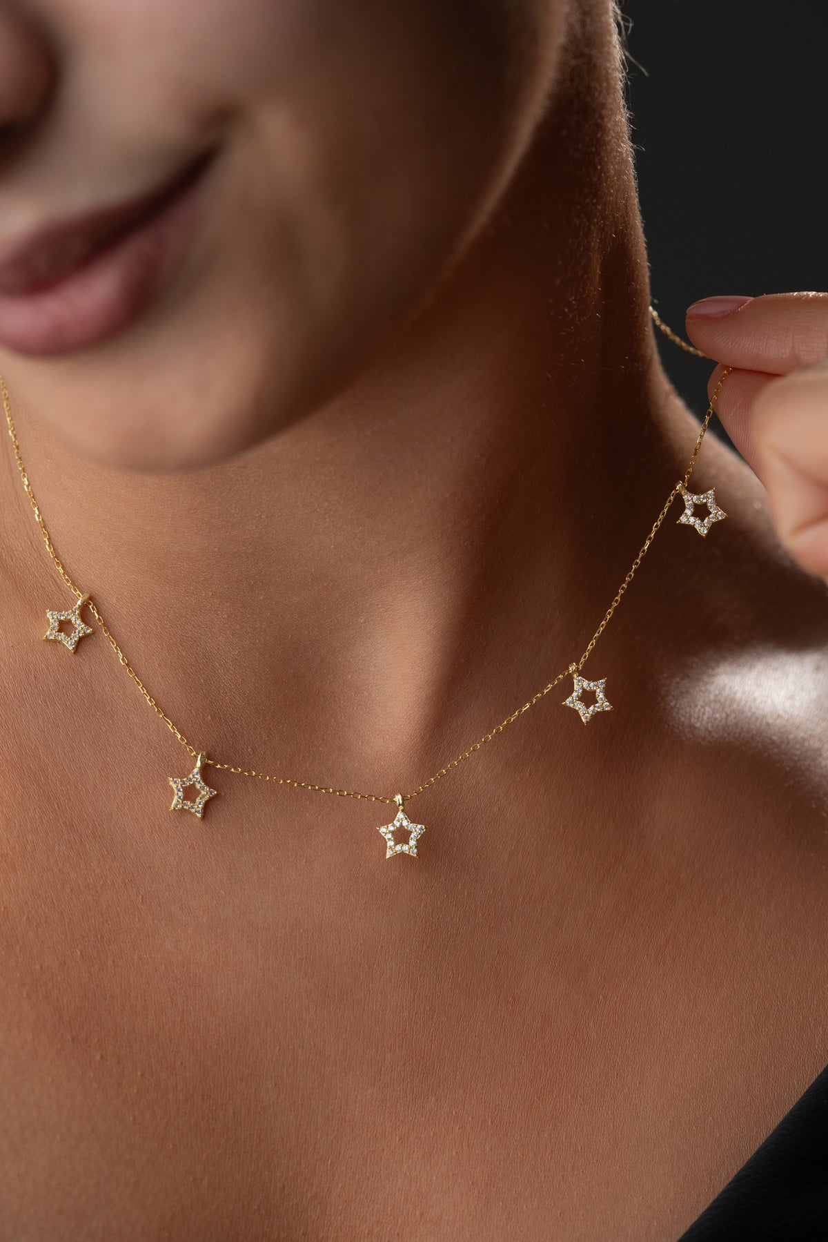 Pave Star Charm Necklace in Gold