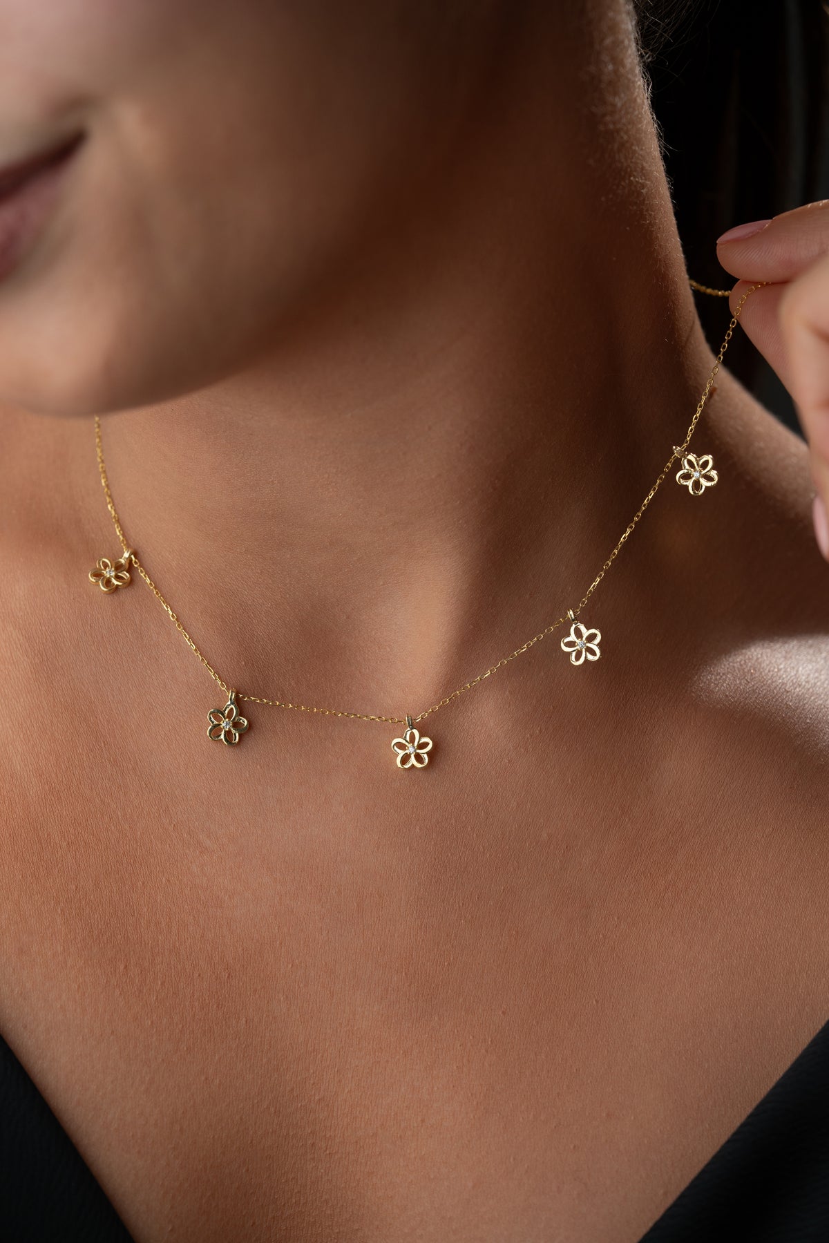 Flower Station Necklace in Gold
