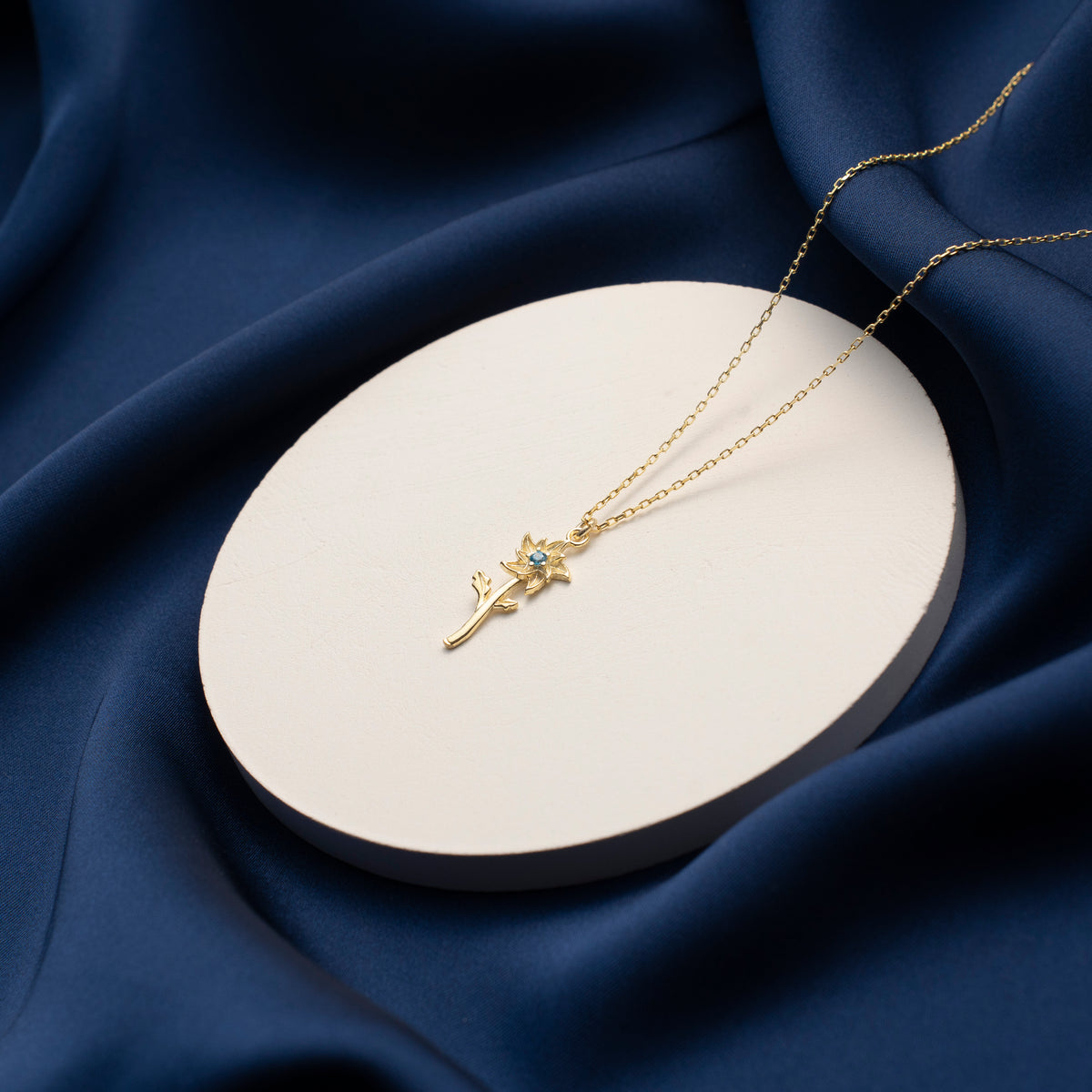 Gold Dahlia Flower Stem Necklace