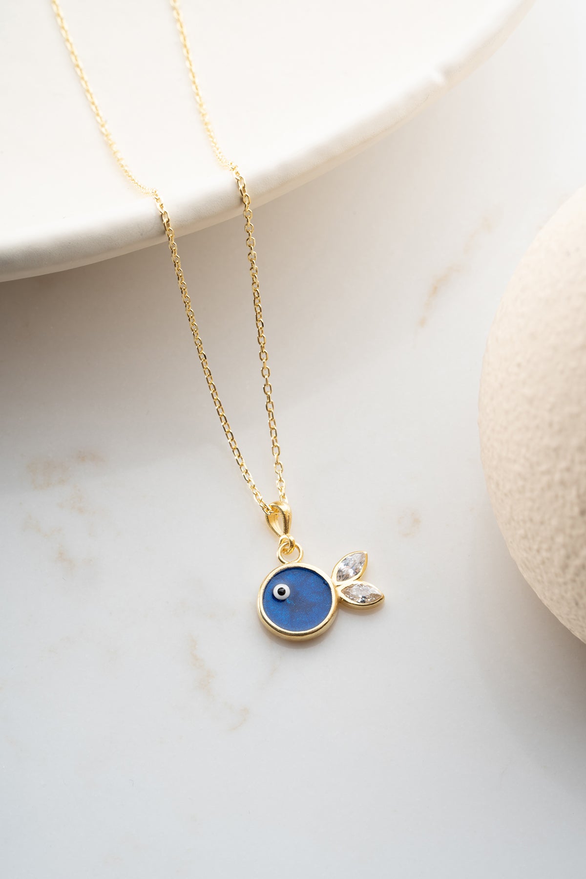 Blue Evil Eye Fish Pendant Necklace