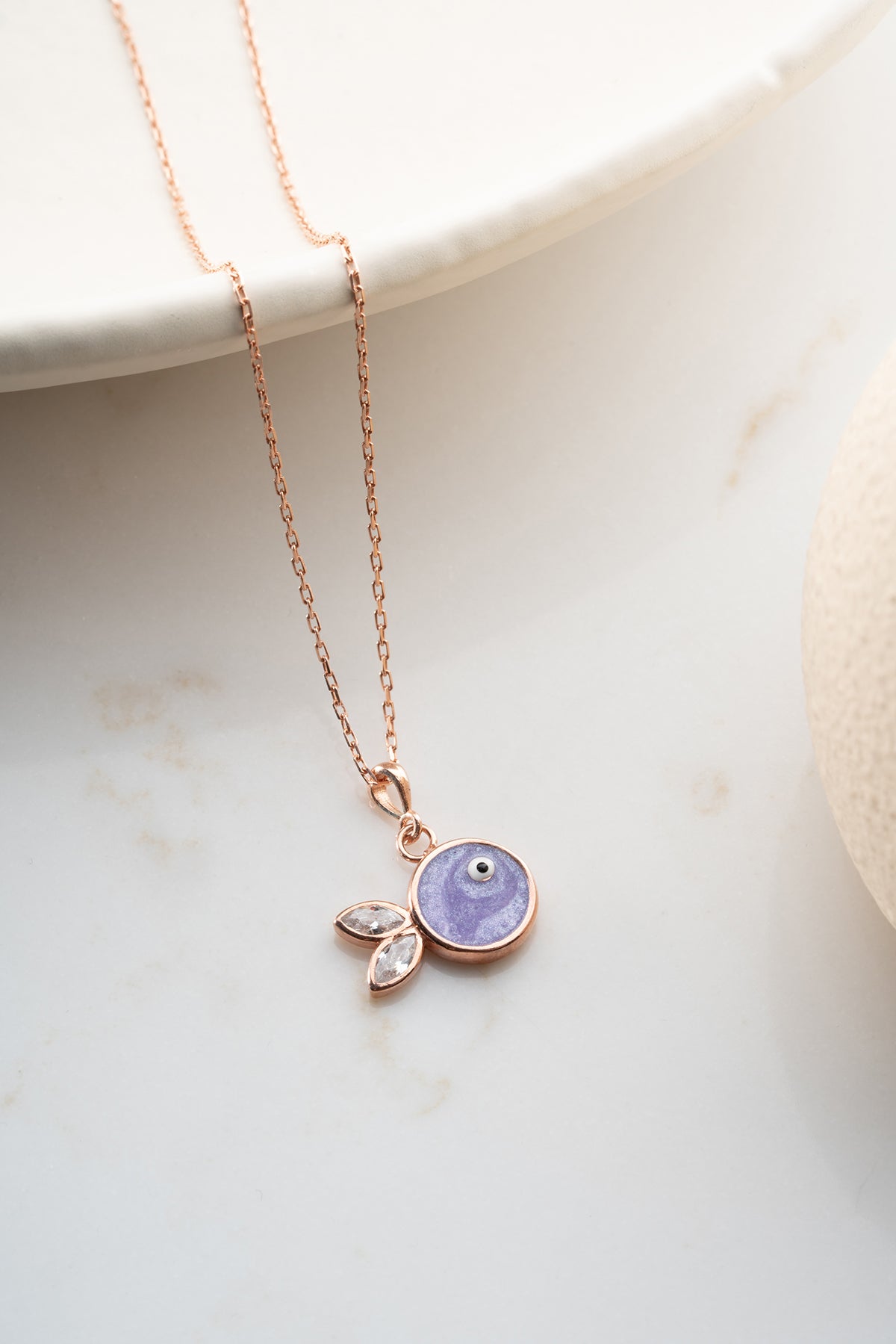 Purple Fish Charm Necklace in Rose Gold